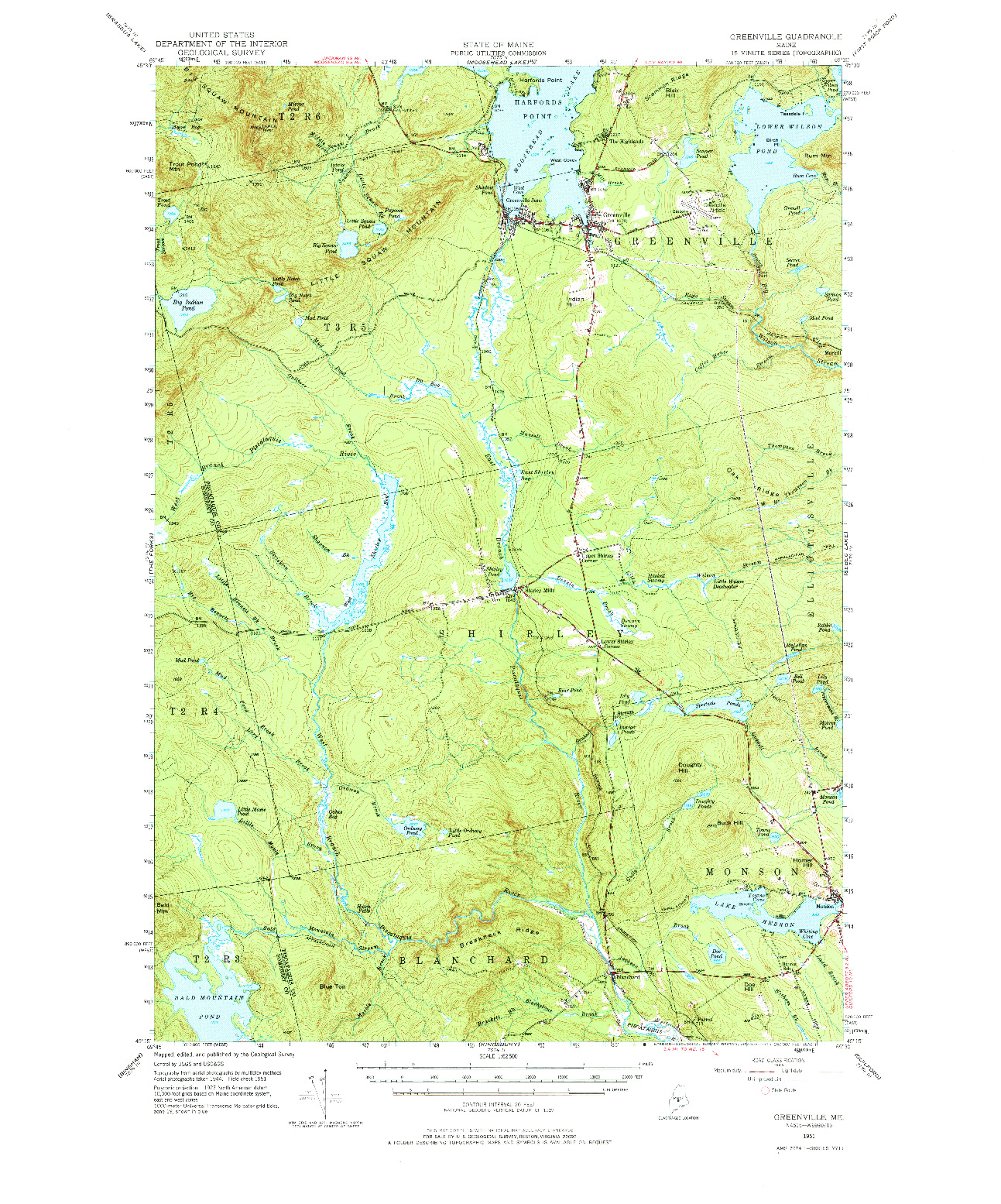 USGS 1:62500-SCALE QUADRANGLE FOR GREENVILLE, ME 1951