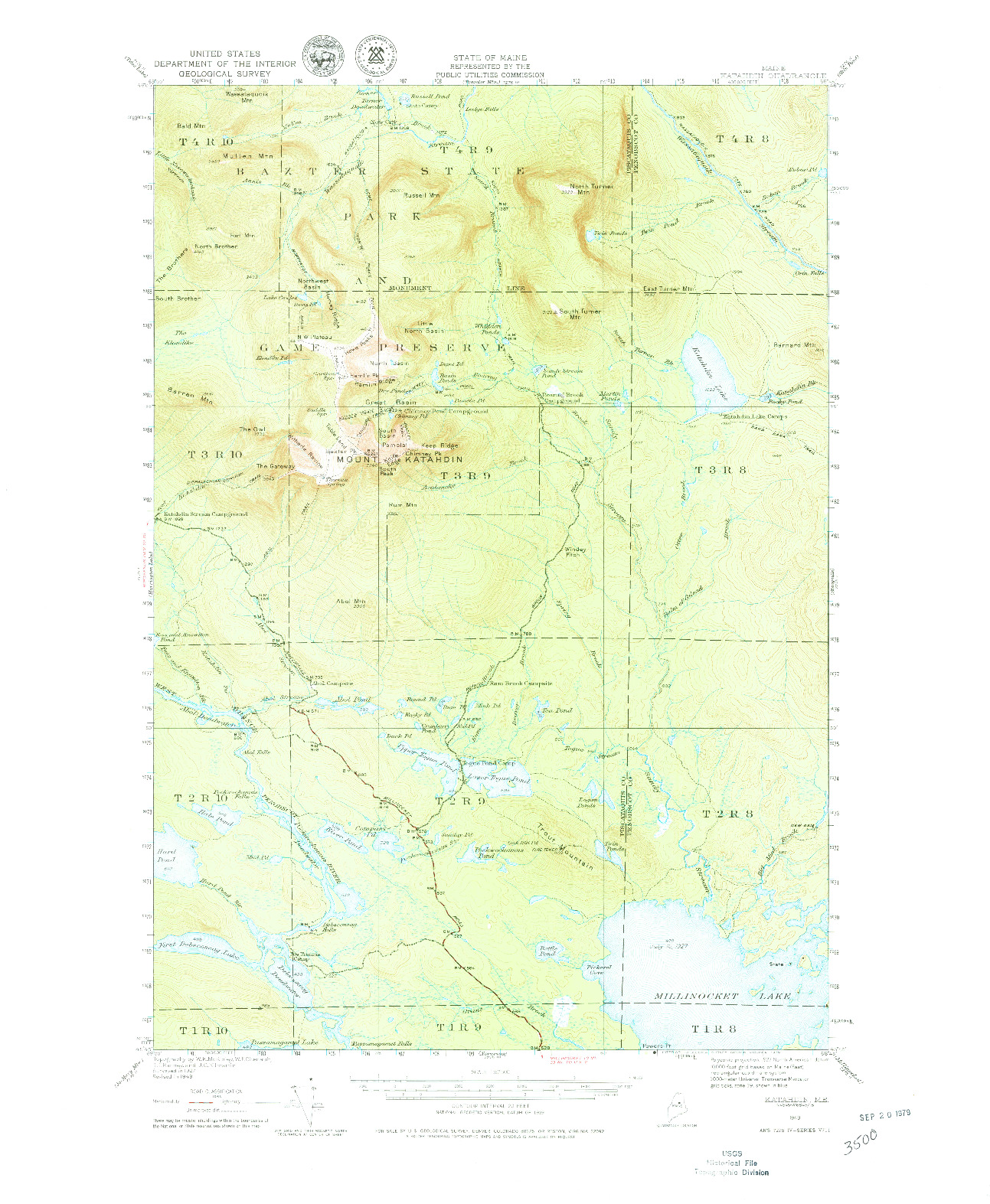 USGS 1:62500-SCALE QUADRANGLE FOR KATAHDIN, ME 1949