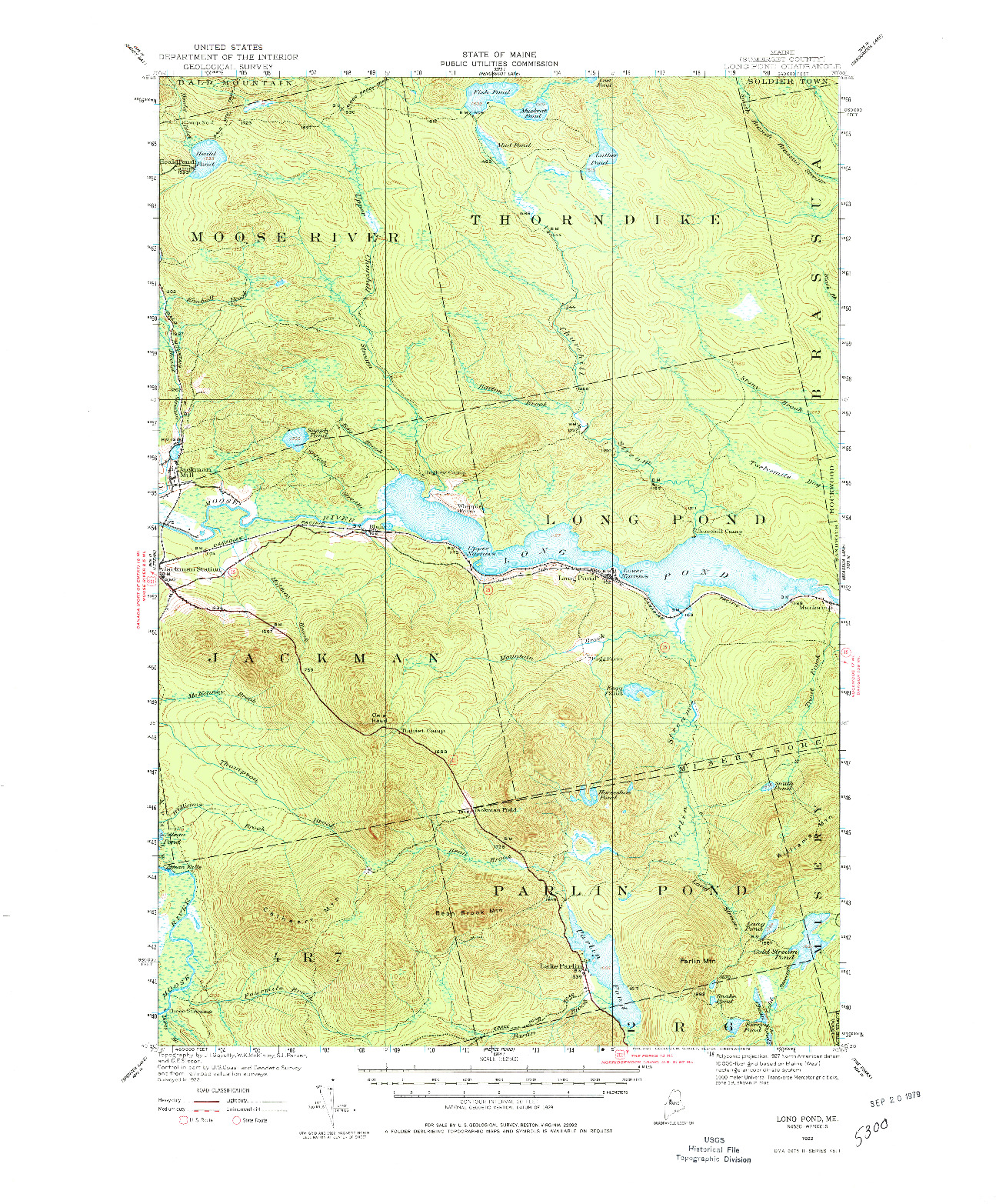 USGS 1:62500-SCALE QUADRANGLE FOR LONG POND, ME 1922