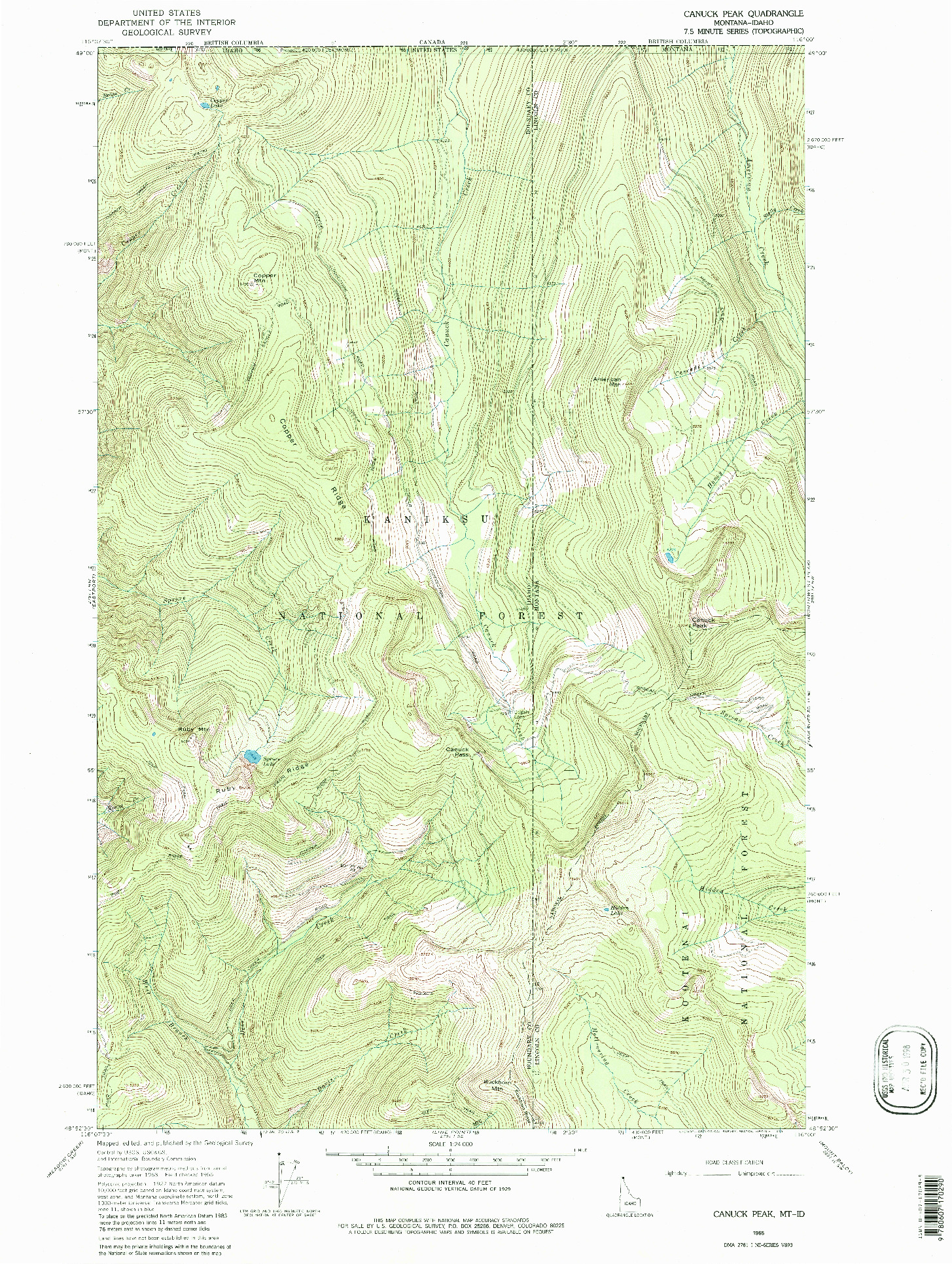 USGS 1:24000-SCALE QUADRANGLE FOR CANUCK PEAK, MT 1965