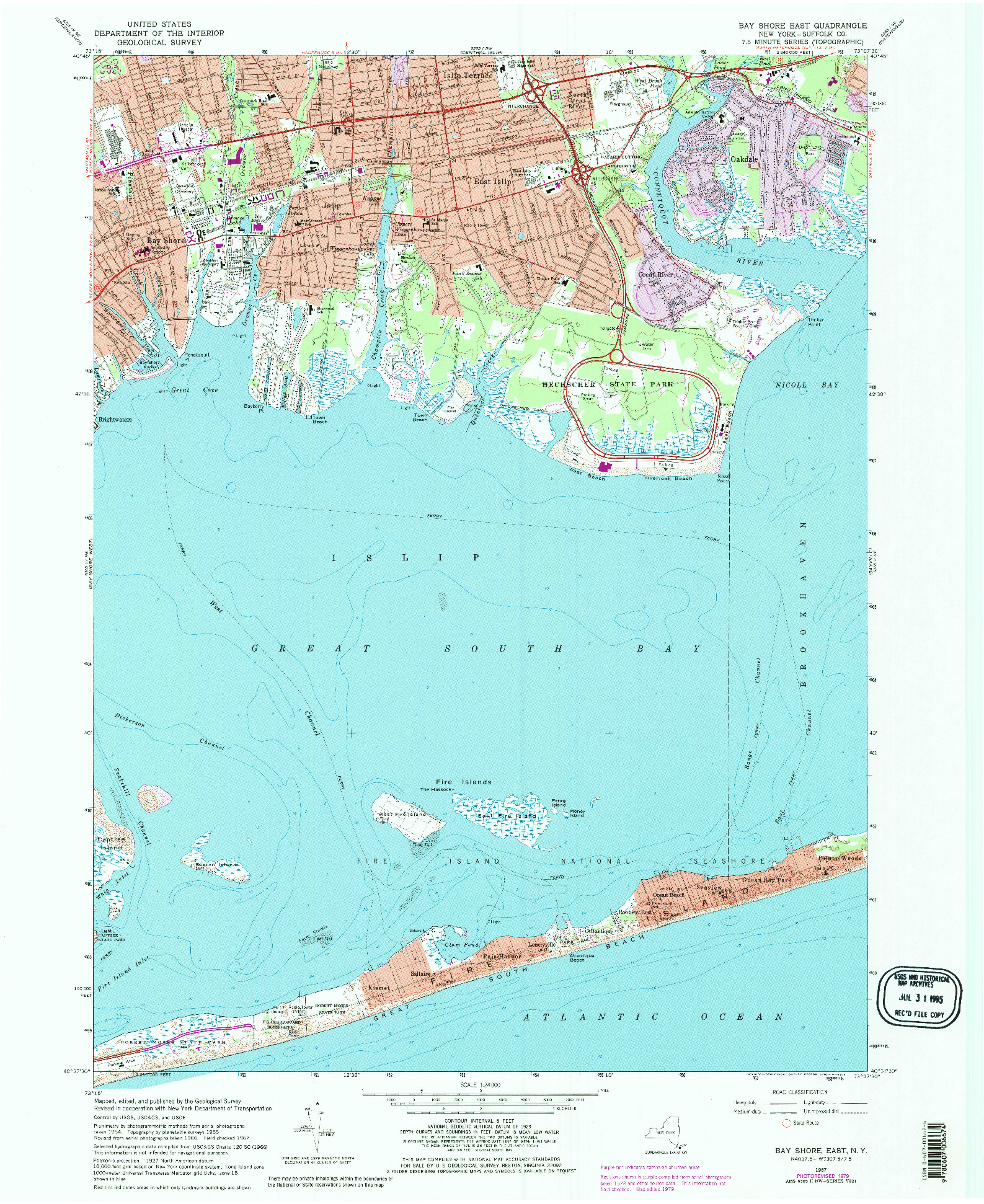 USGS 1:24000-SCALE QUADRANGLE FOR BAY SHORE EAST, NY 1967