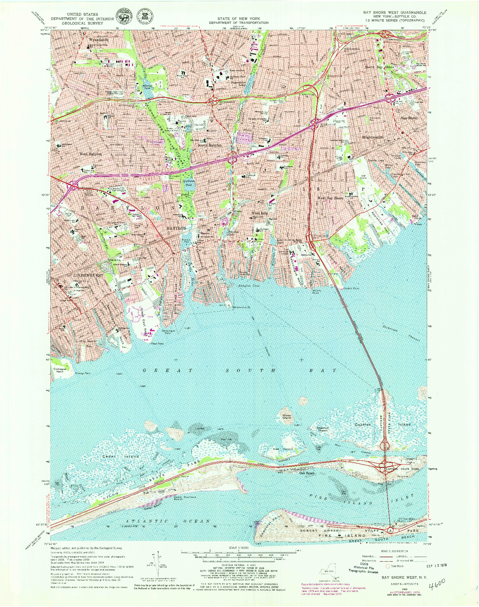 USGS 1:24000-SCALE QUADRANGLE FOR BAY SHORE WEST, NY 1969