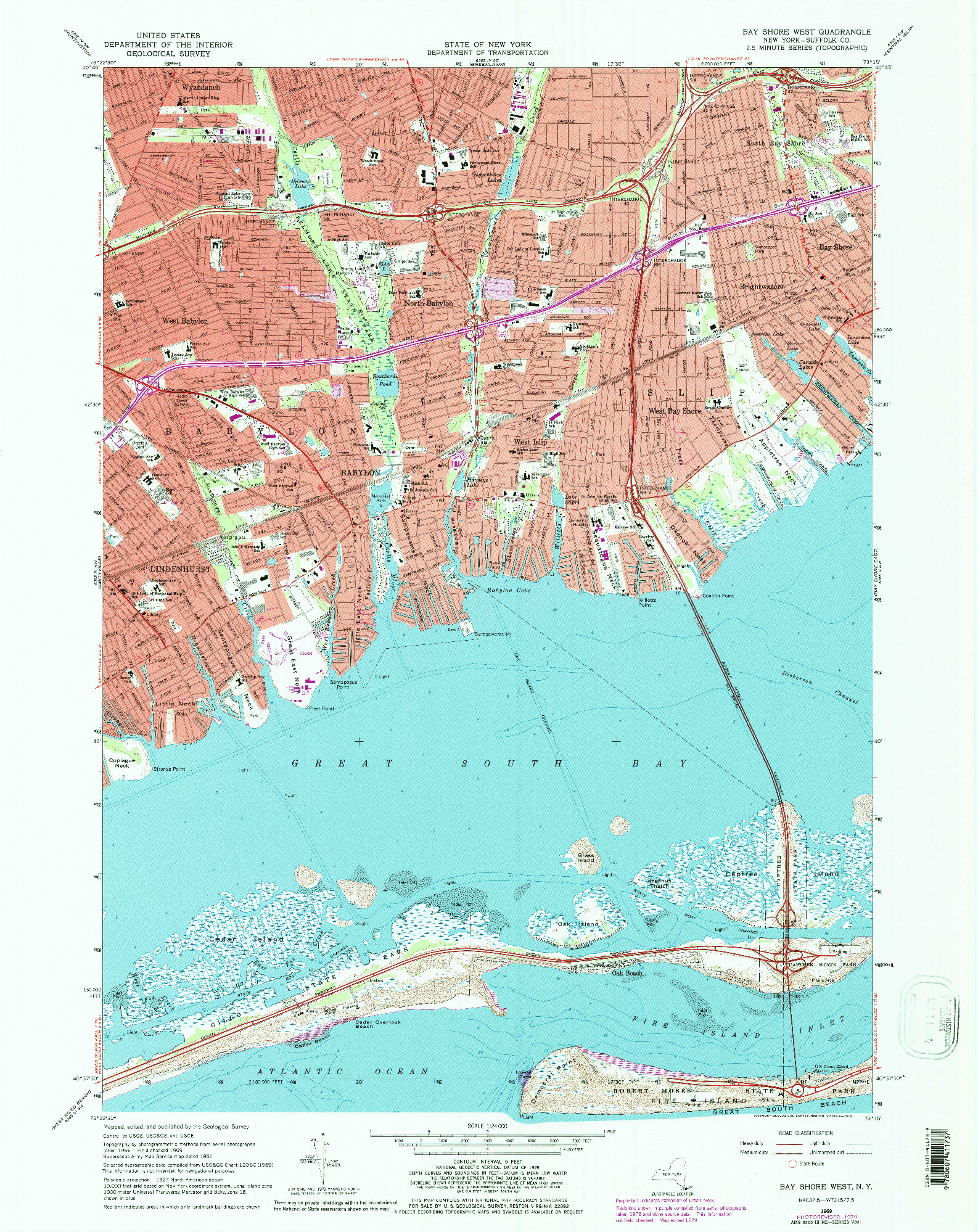 USGS 1:24000-SCALE QUADRANGLE FOR BAY SHORE WEST, NY 1969