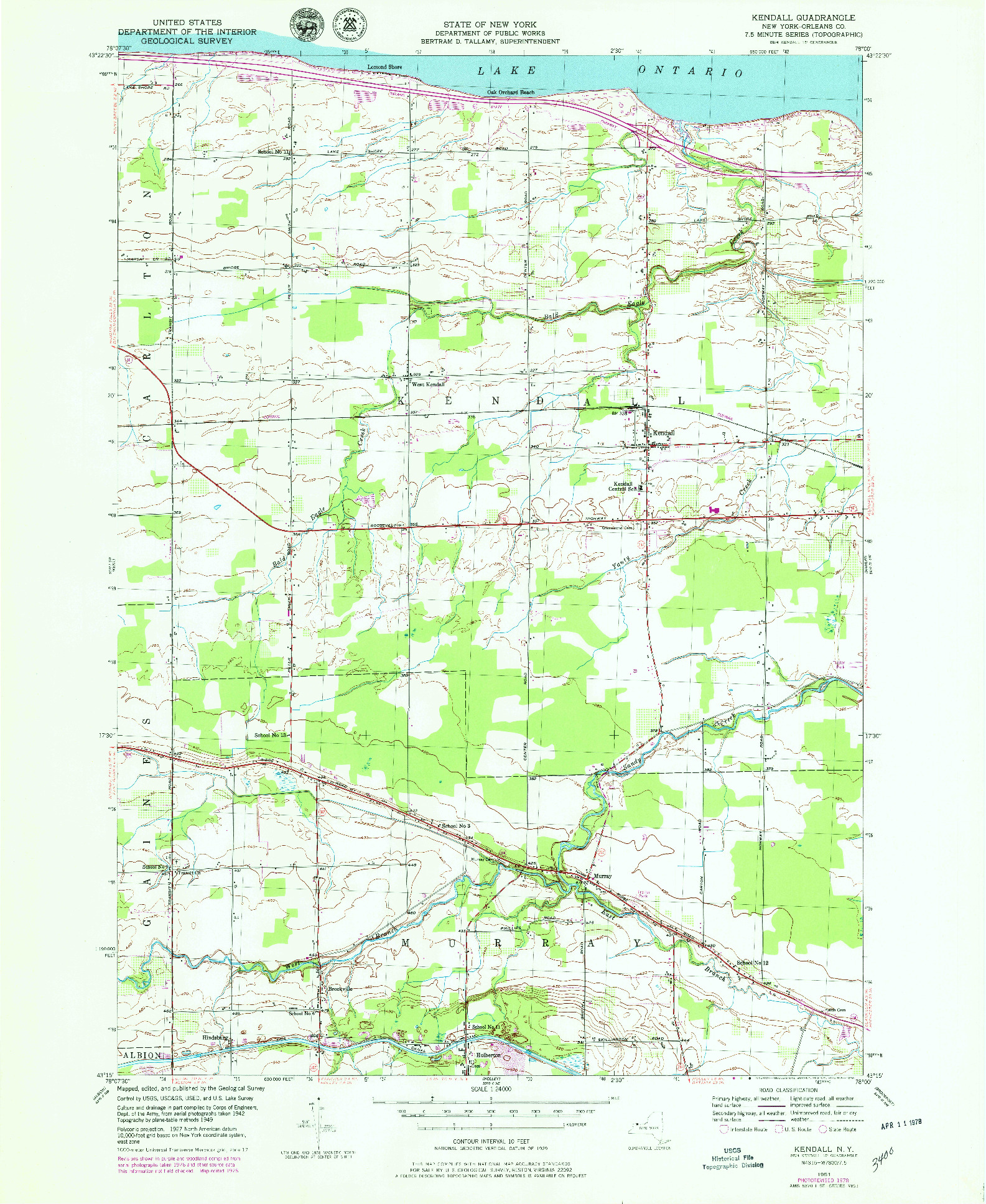 USGS 1:24000-SCALE QUADRANGLE FOR KENDALL, NY 1978