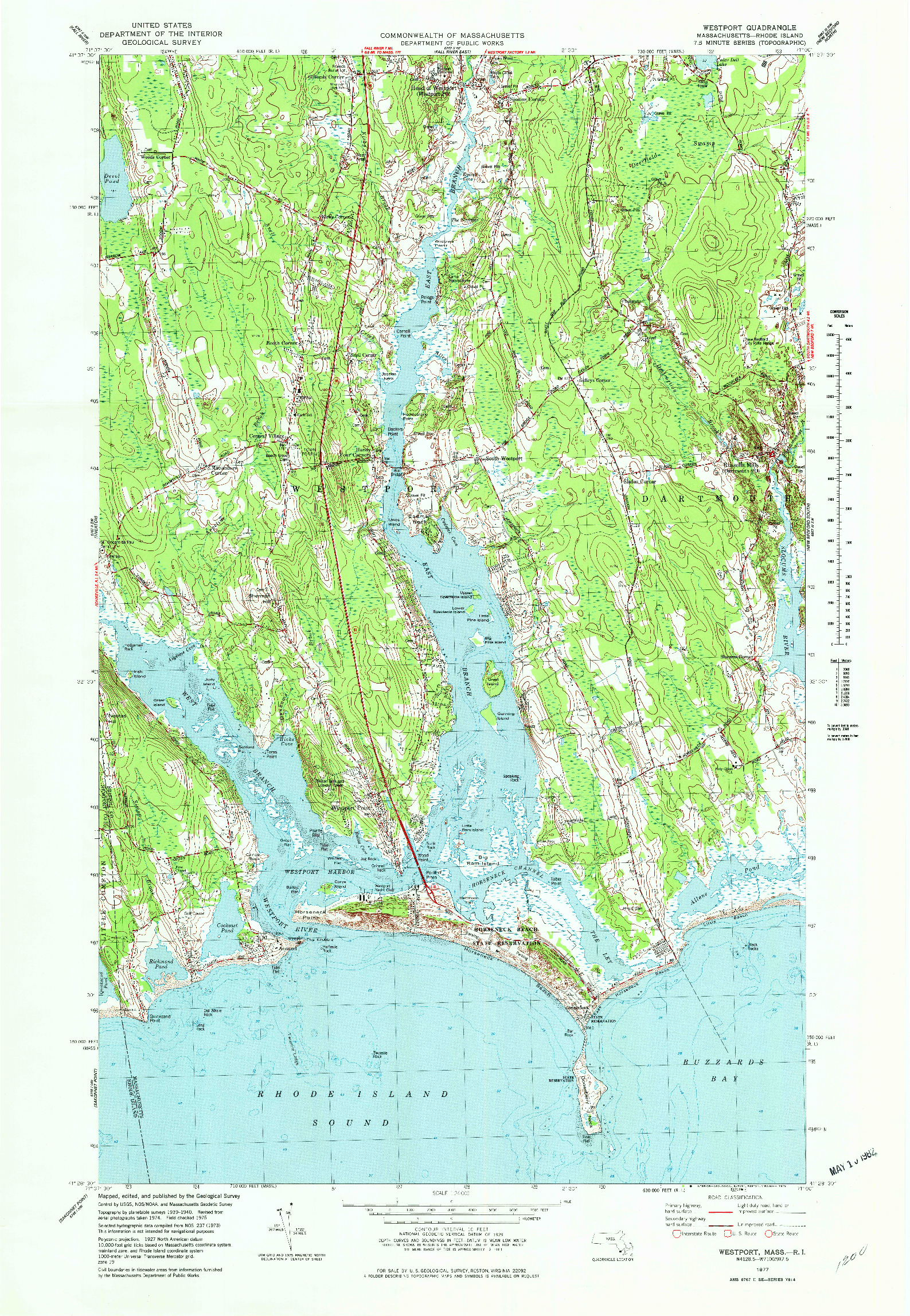 USGS 1:24000-SCALE QUADRANGLE FOR WESTPORT, MA 1977