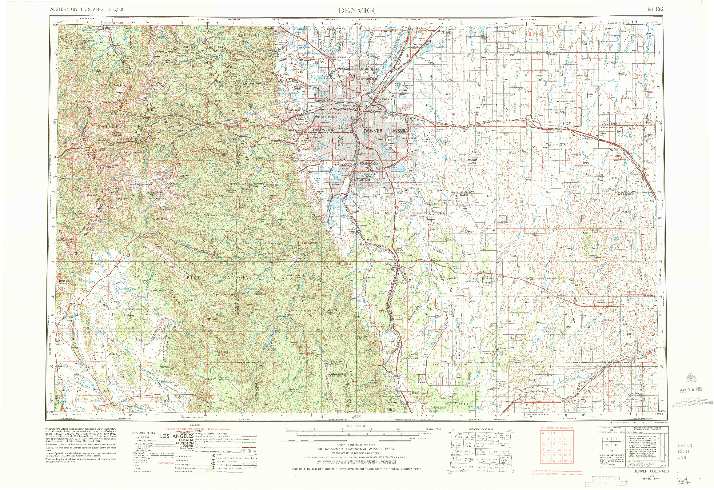 USGS 1:250000-SCALE QUADRANGLE FOR DENVER, CO 1953