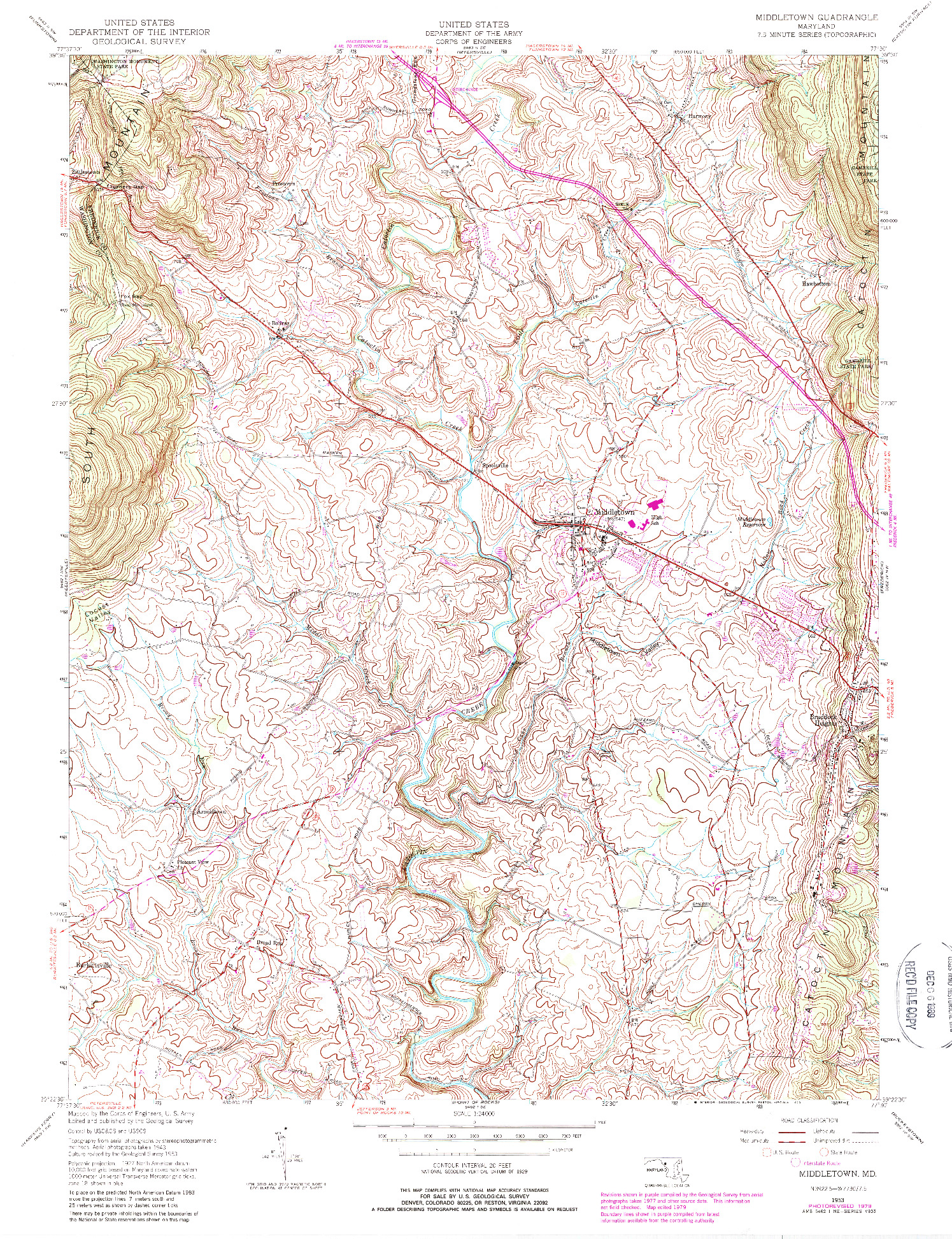 USGS 1:24000-SCALE QUADRANGLE FOR MIDDLETOWN, MD 1953