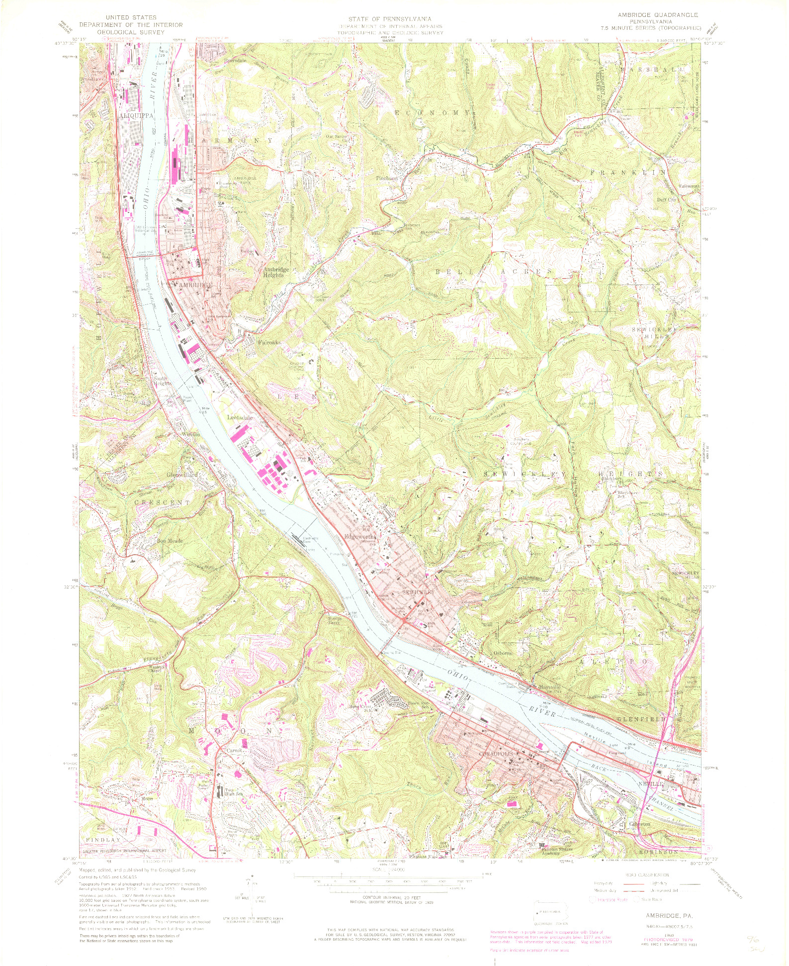 USGS 1:24000-SCALE QUADRANGLE FOR AMBRIDGE, PA 1960