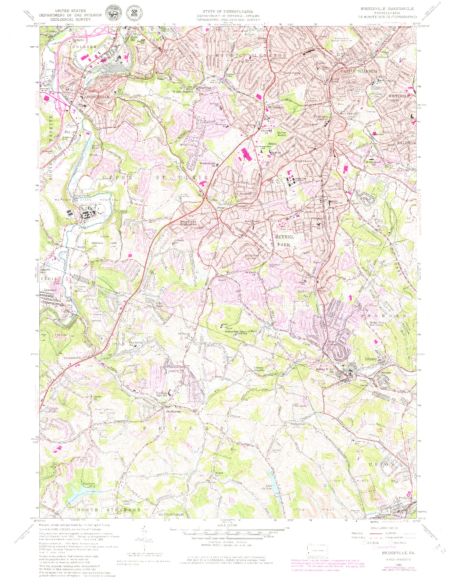 USGS 1:24000-SCALE QUADRANGLE FOR BRIDGEVILLE, PA 1960