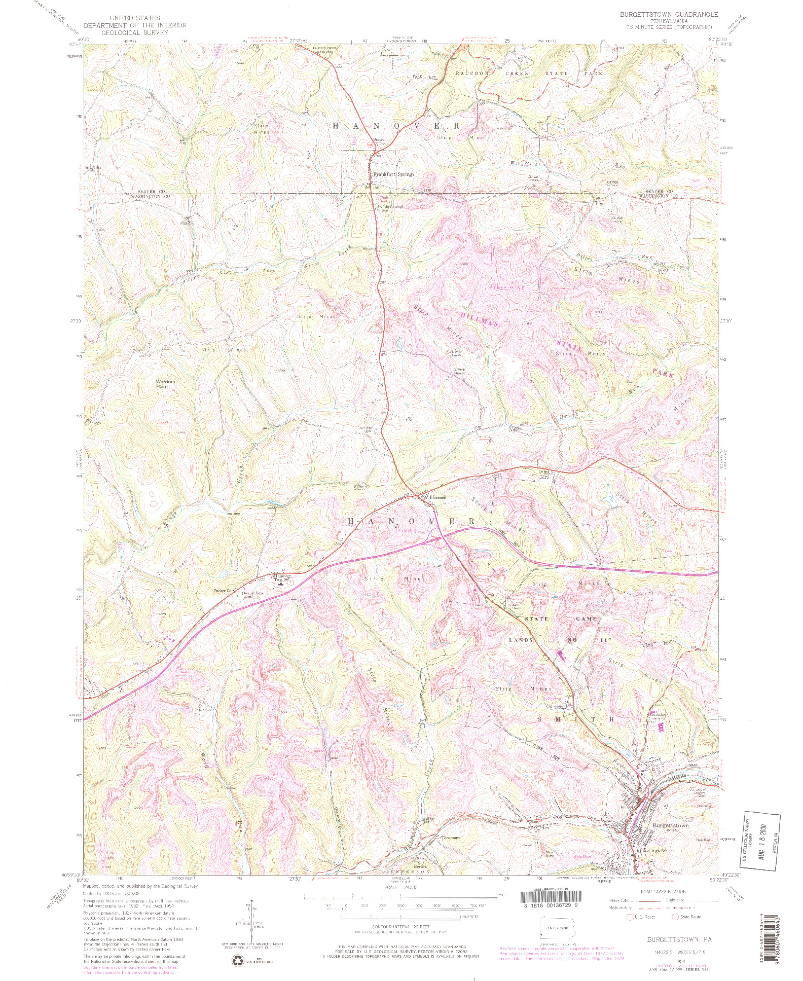 USGS 1:24000-SCALE QUADRANGLE FOR BURGETTSTOWN, PA 1954