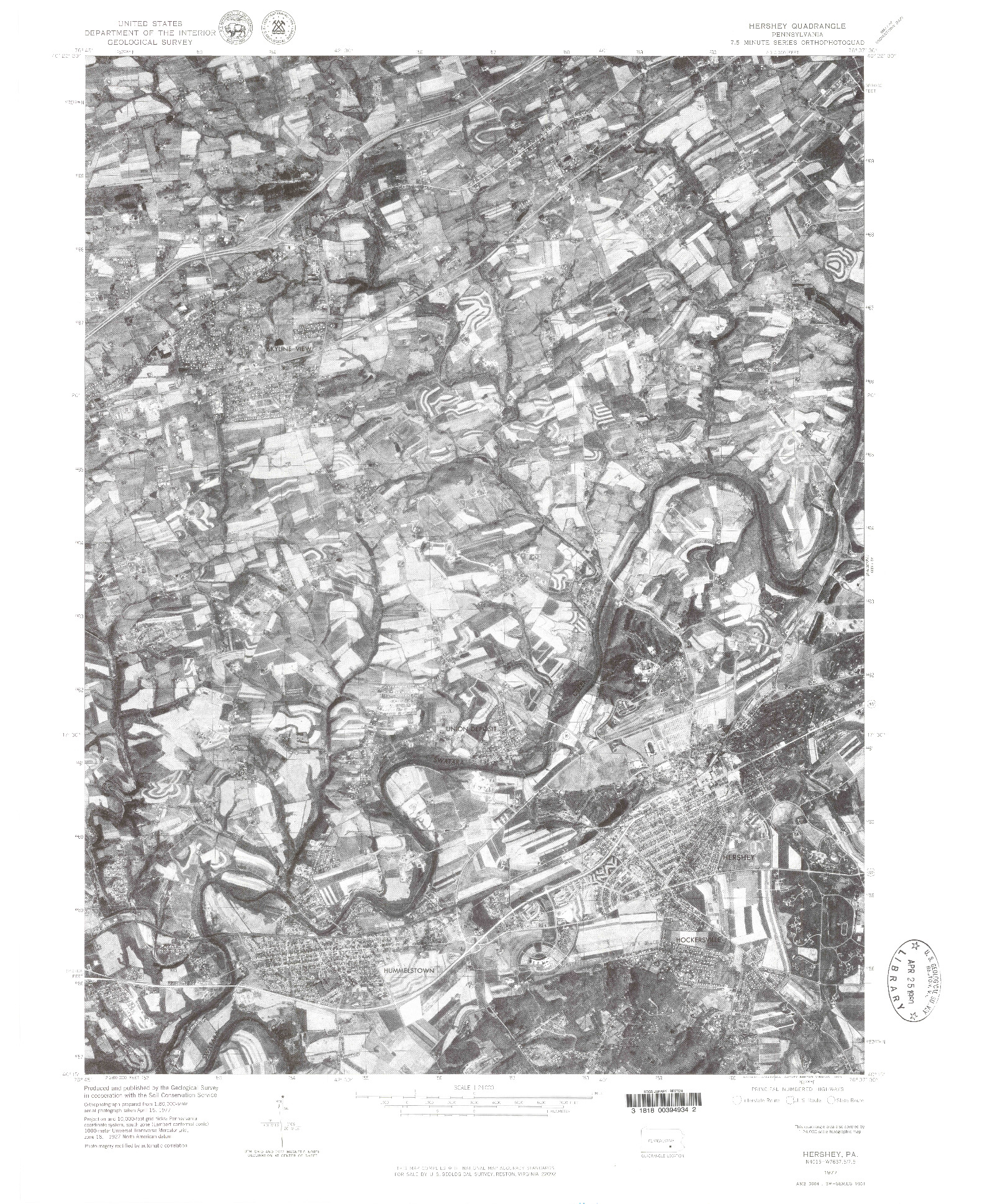 USGS 1:24000-SCALE QUADRANGLE FOR HERSHEY, PA 1977