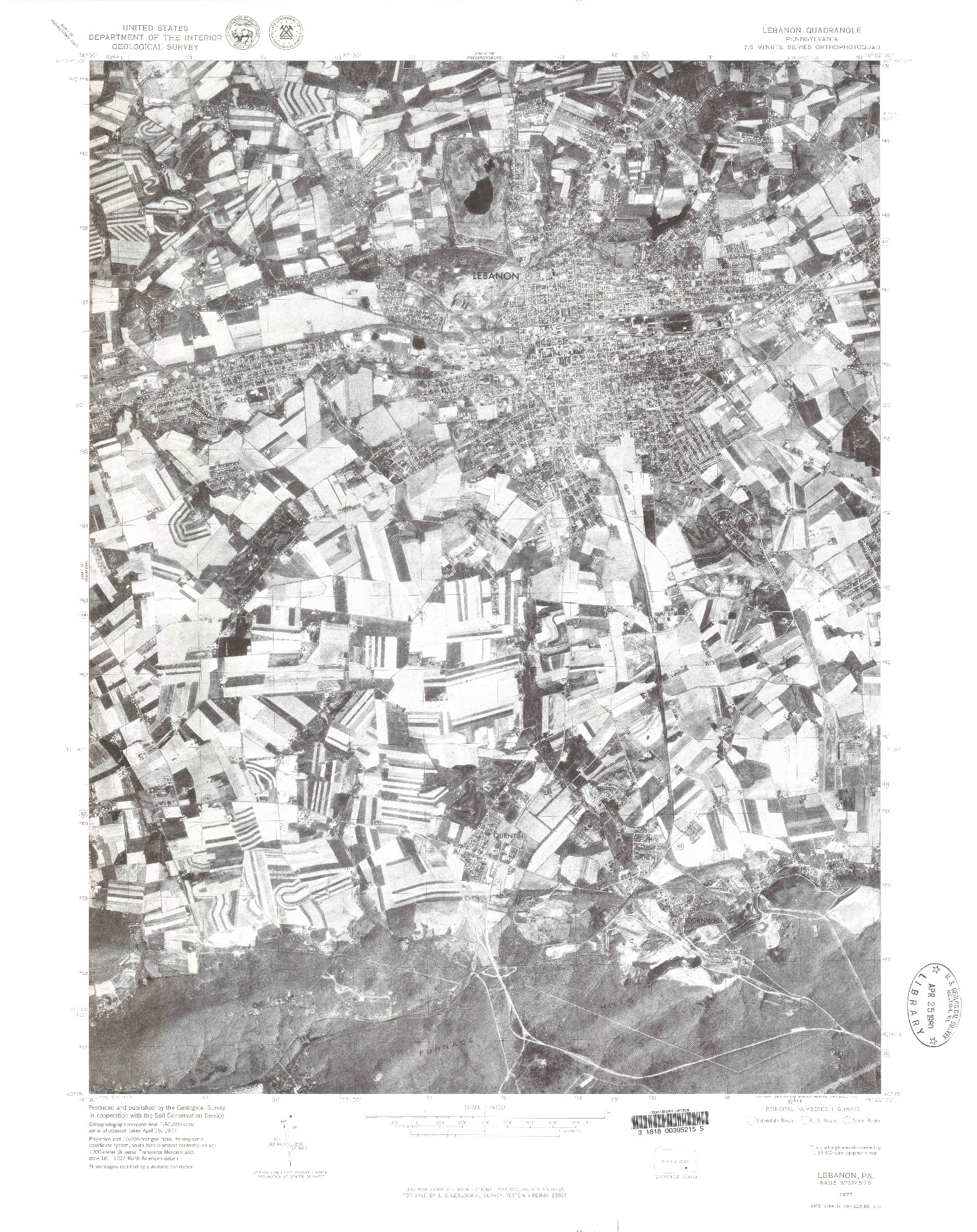 USGS 1:24000-SCALE QUADRANGLE FOR LEBANON, PA 1977