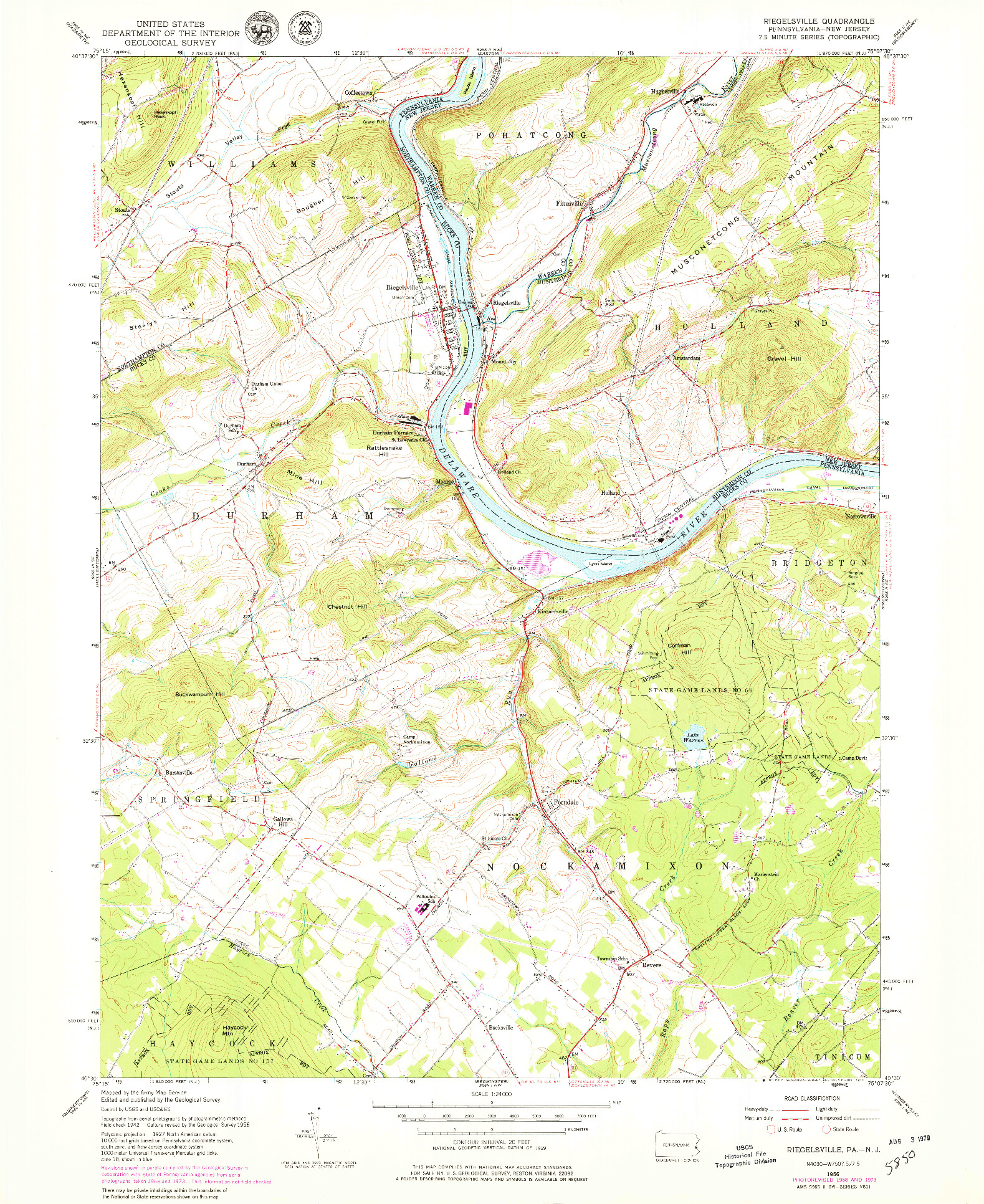 USGS 1:24000-SCALE QUADRANGLE FOR RIEGELSVILLE, PA 1956