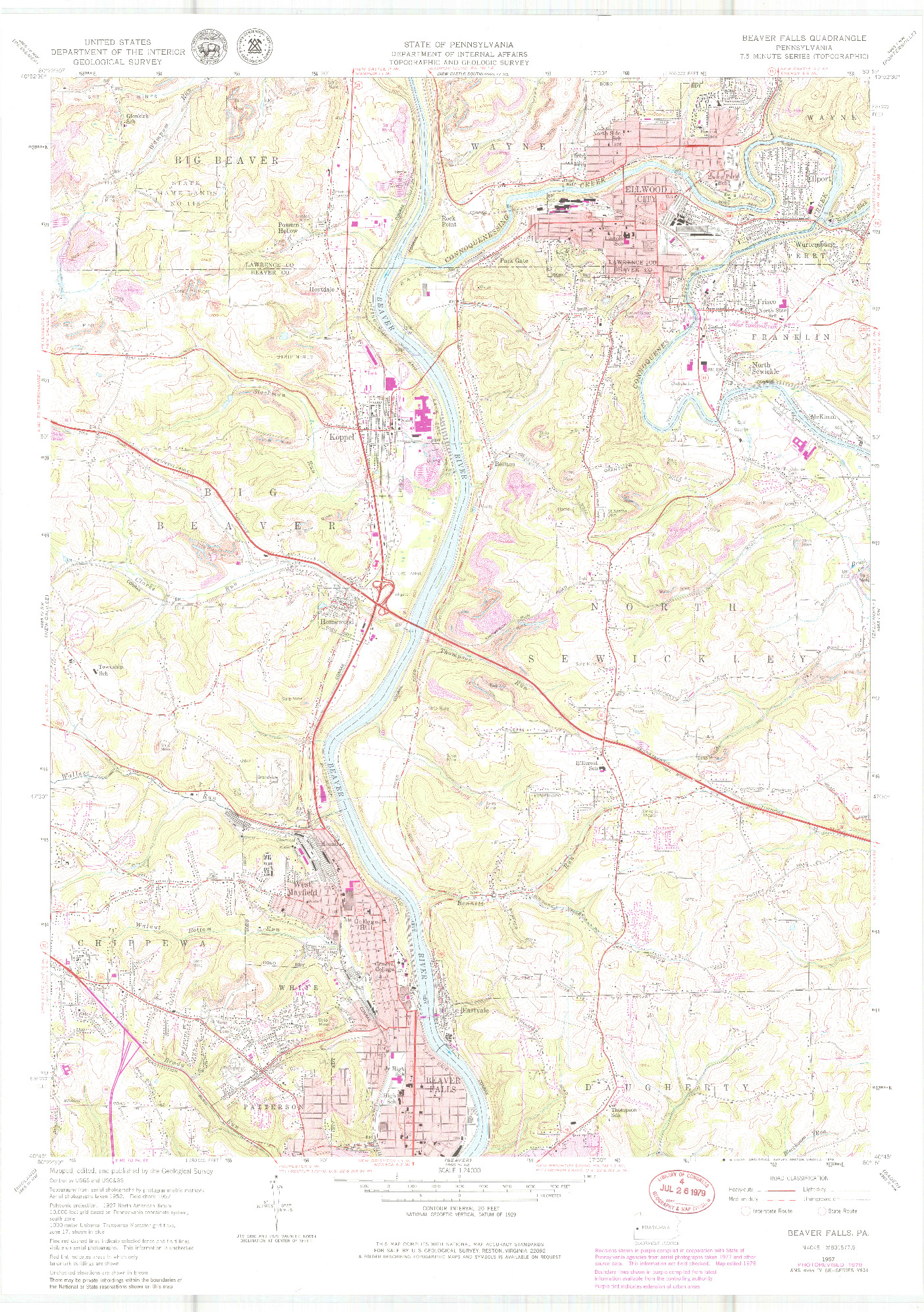 USGS 1:24000-SCALE QUADRANGLE FOR BEAVER FALLS, PA 1957