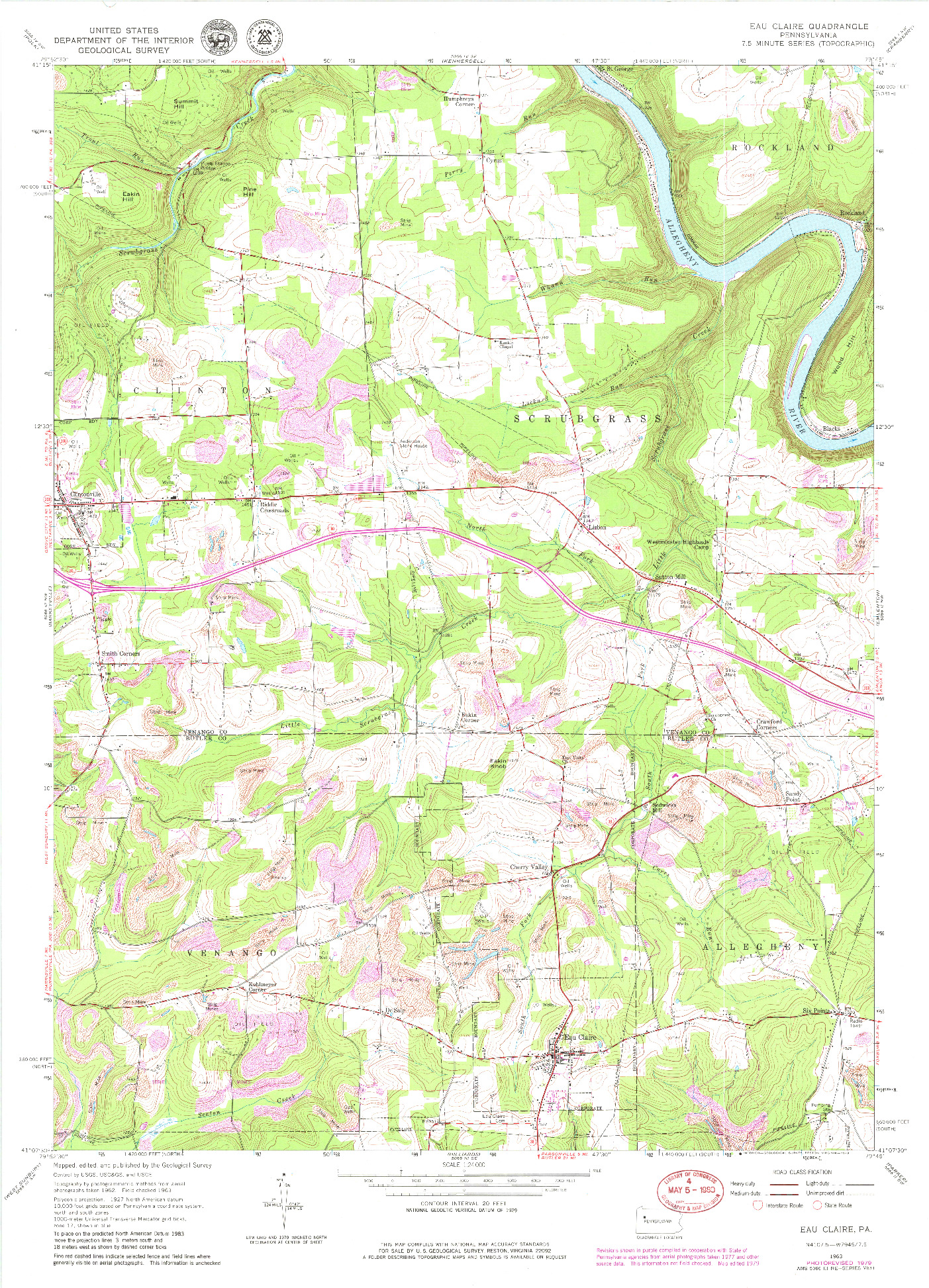 USGS 1:24000-SCALE QUADRANGLE FOR EAU CLAIRE, PA 1963