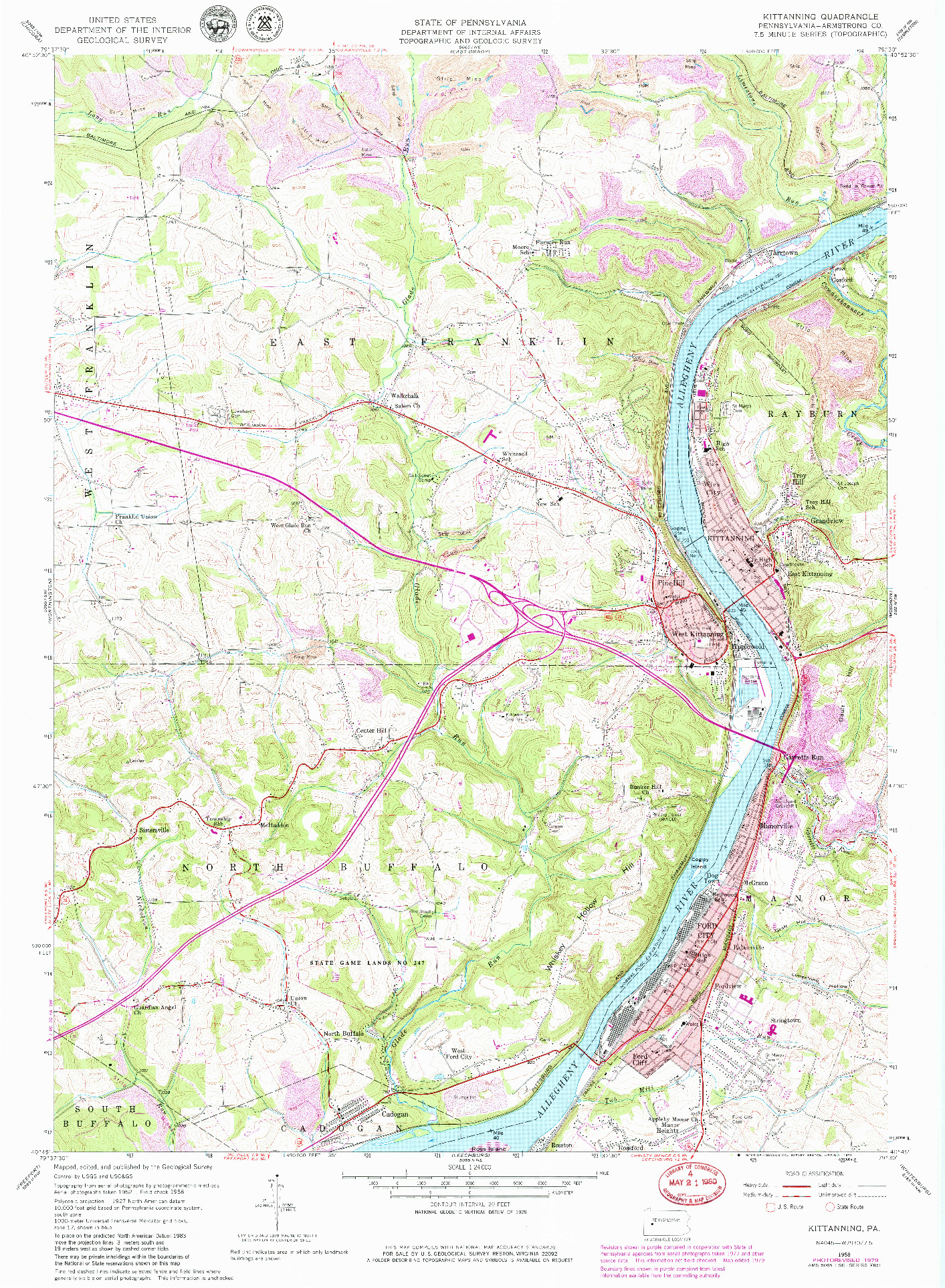 USGS 1:24000-SCALE QUADRANGLE FOR KITTANNING, PA 1958