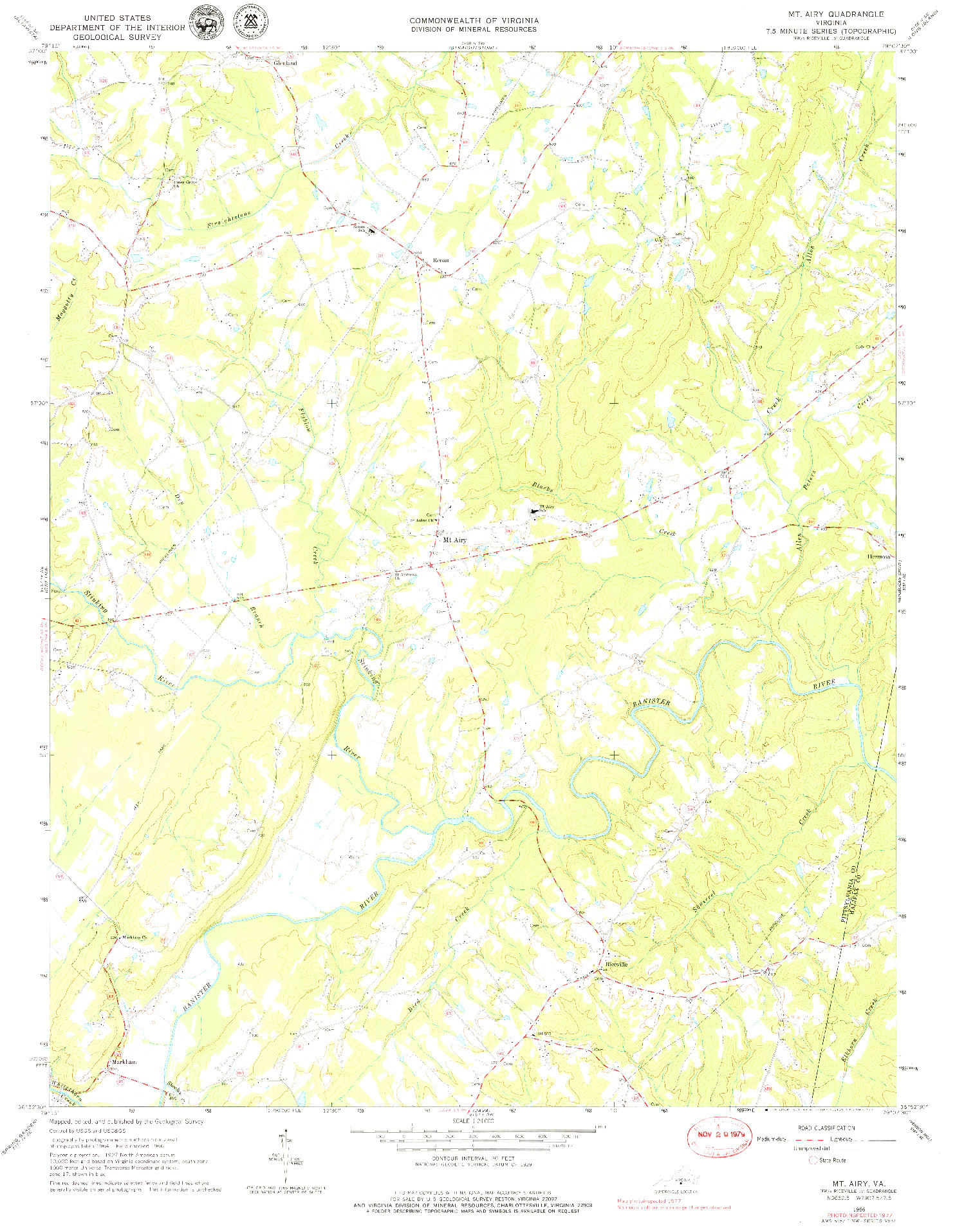 USGS 1:24000-SCALE QUADRANGLE FOR MT. AIRY, VA 1966