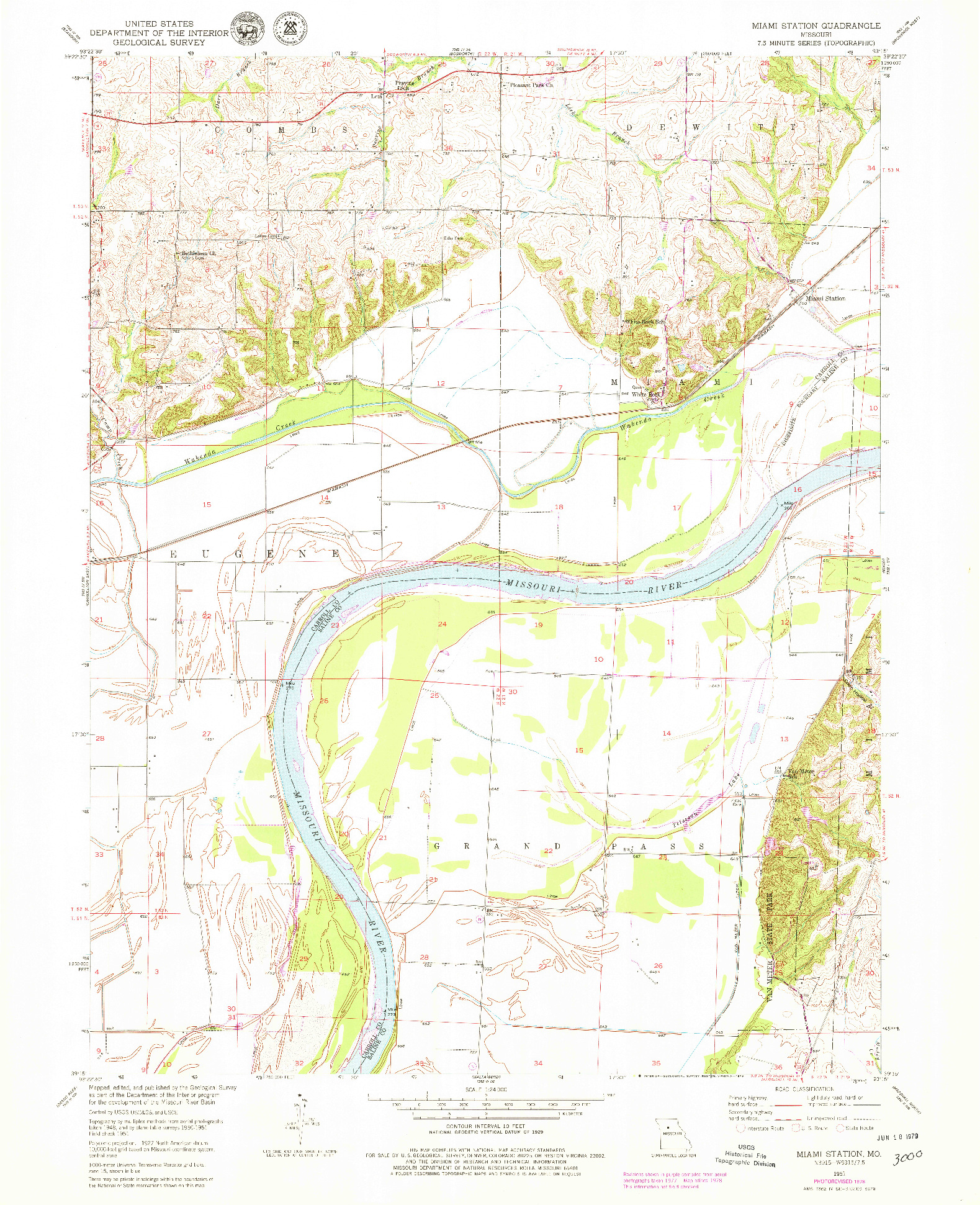 USGS 1:24000-SCALE QUADRANGLE FOR MIAMI STATION, MO 1951