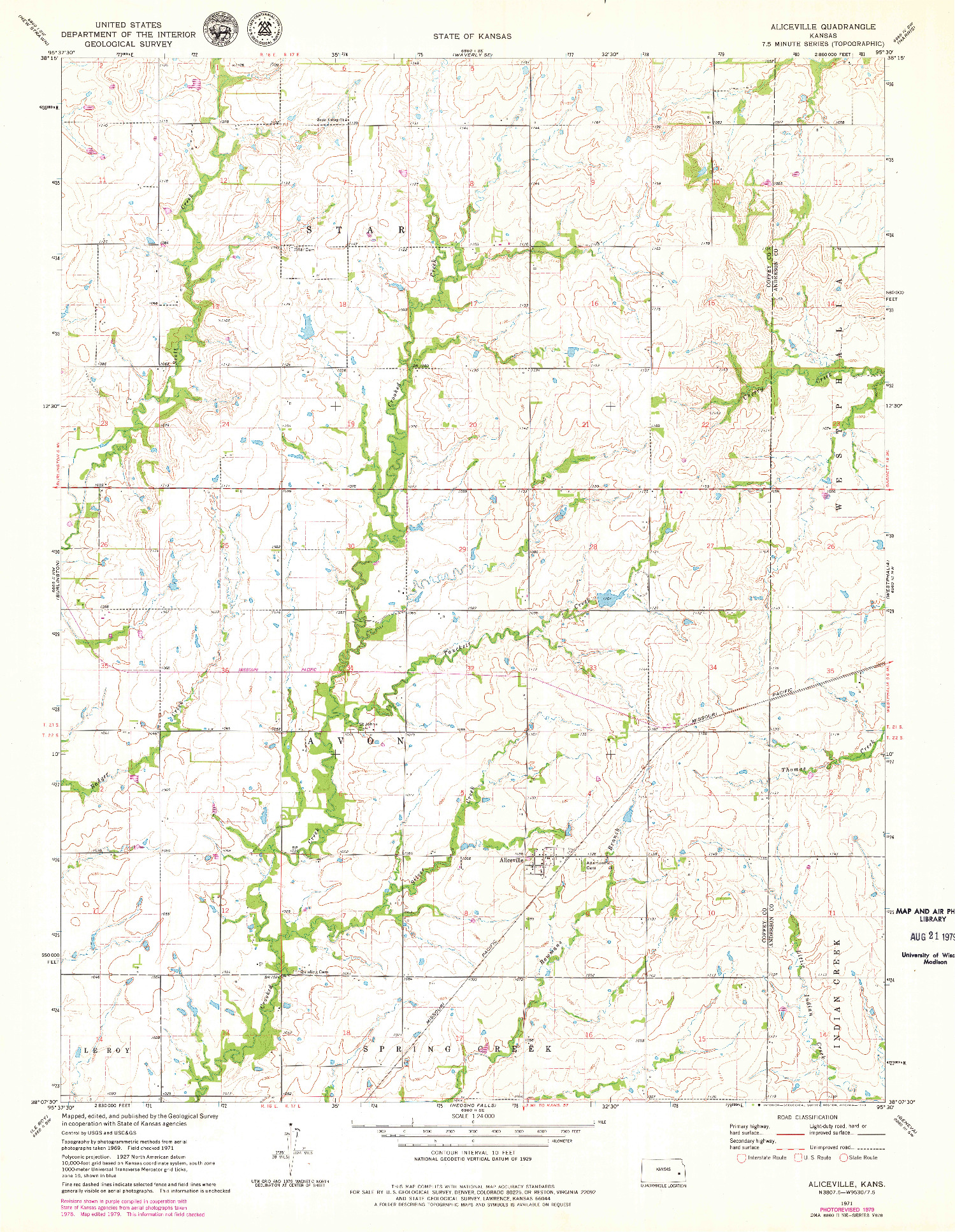 USGS 1:24000-SCALE QUADRANGLE FOR ALICEVILLE, KS 1971
