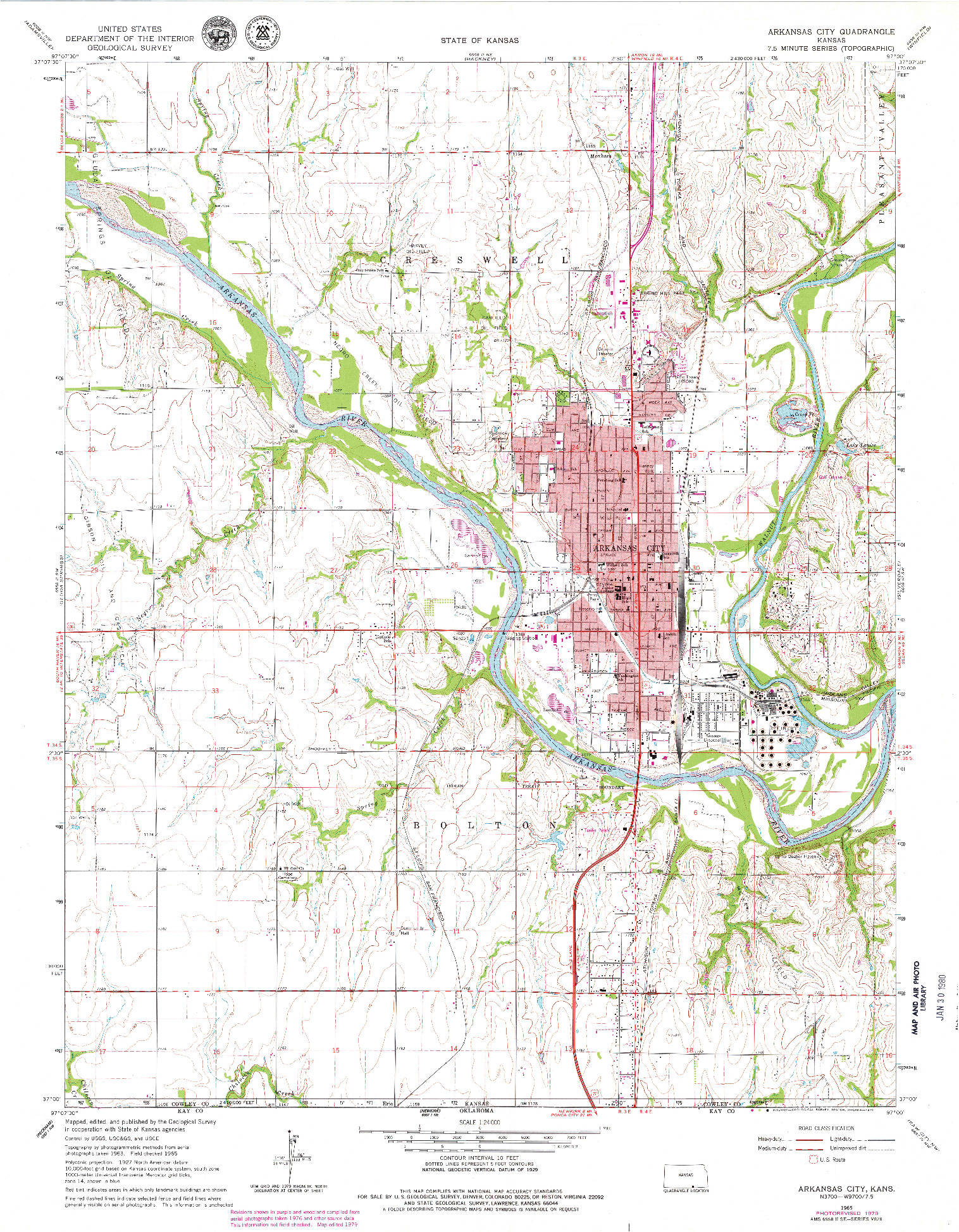 USGS 1:24000-SCALE QUADRANGLE FOR ARKANSAS CITY, KS 1965