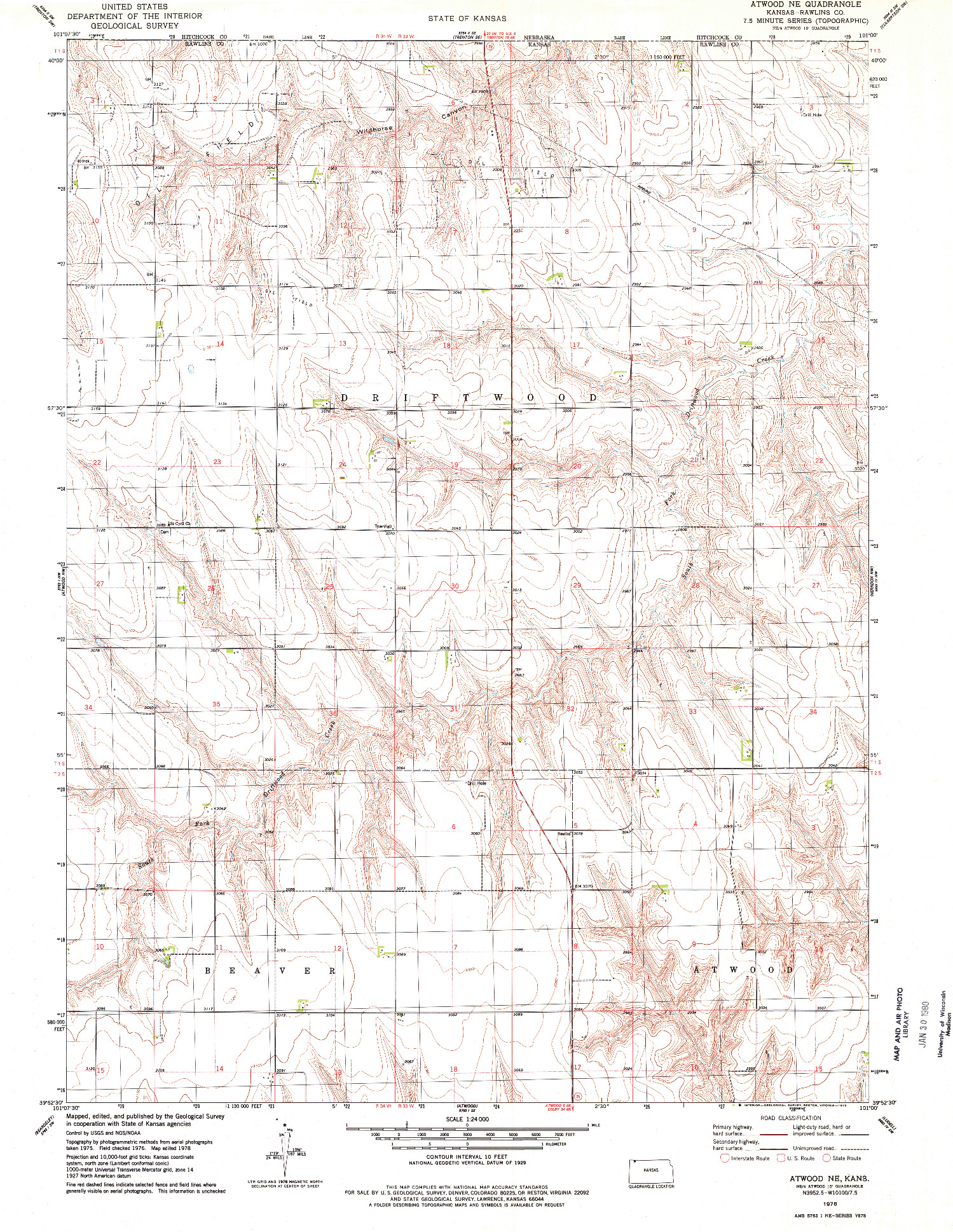 USGS 1:24000-SCALE QUADRANGLE FOR ATWOOD NE, KS 1978