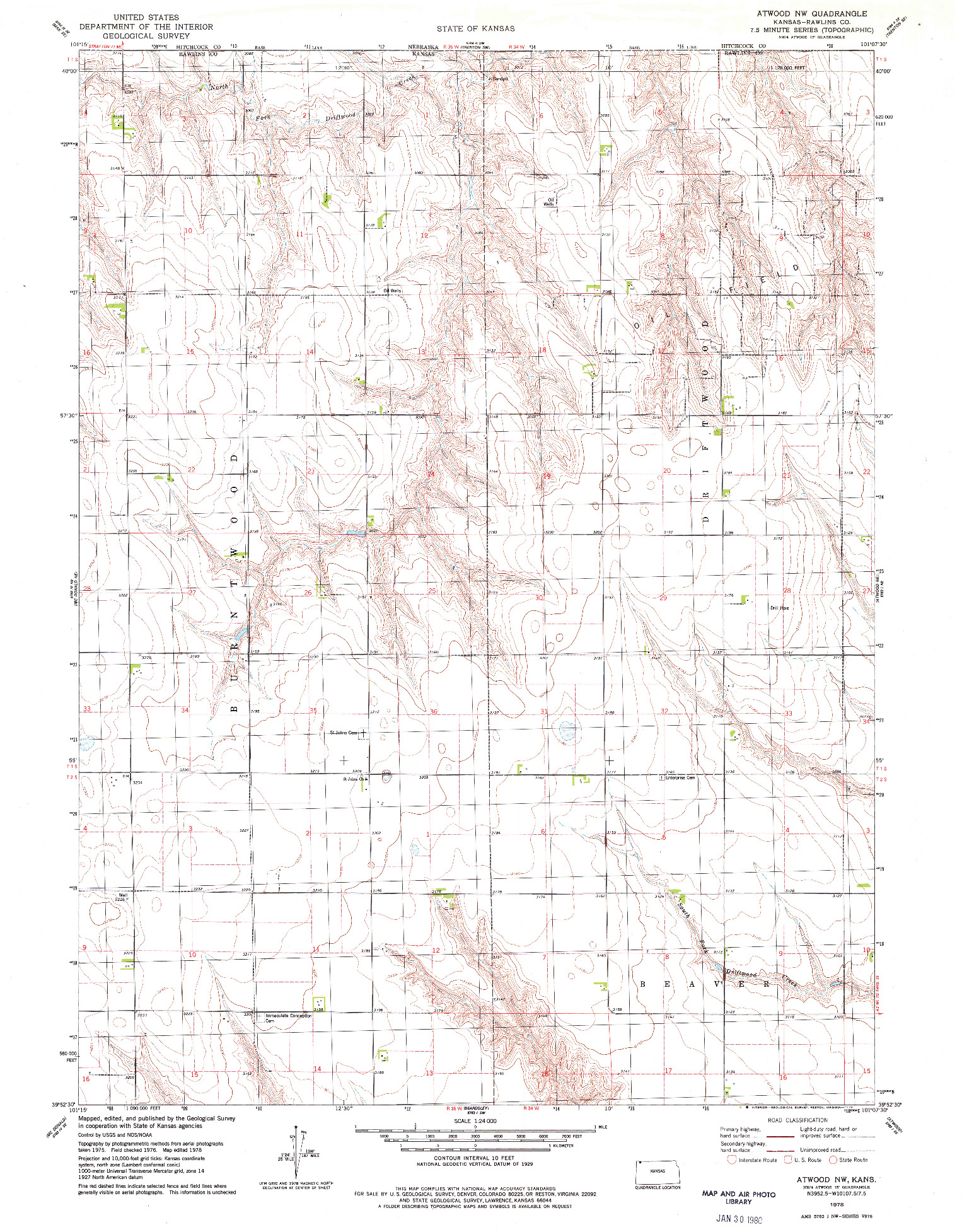 USGS 1:24000-SCALE QUADRANGLE FOR ATWOOD NW, KS 1978