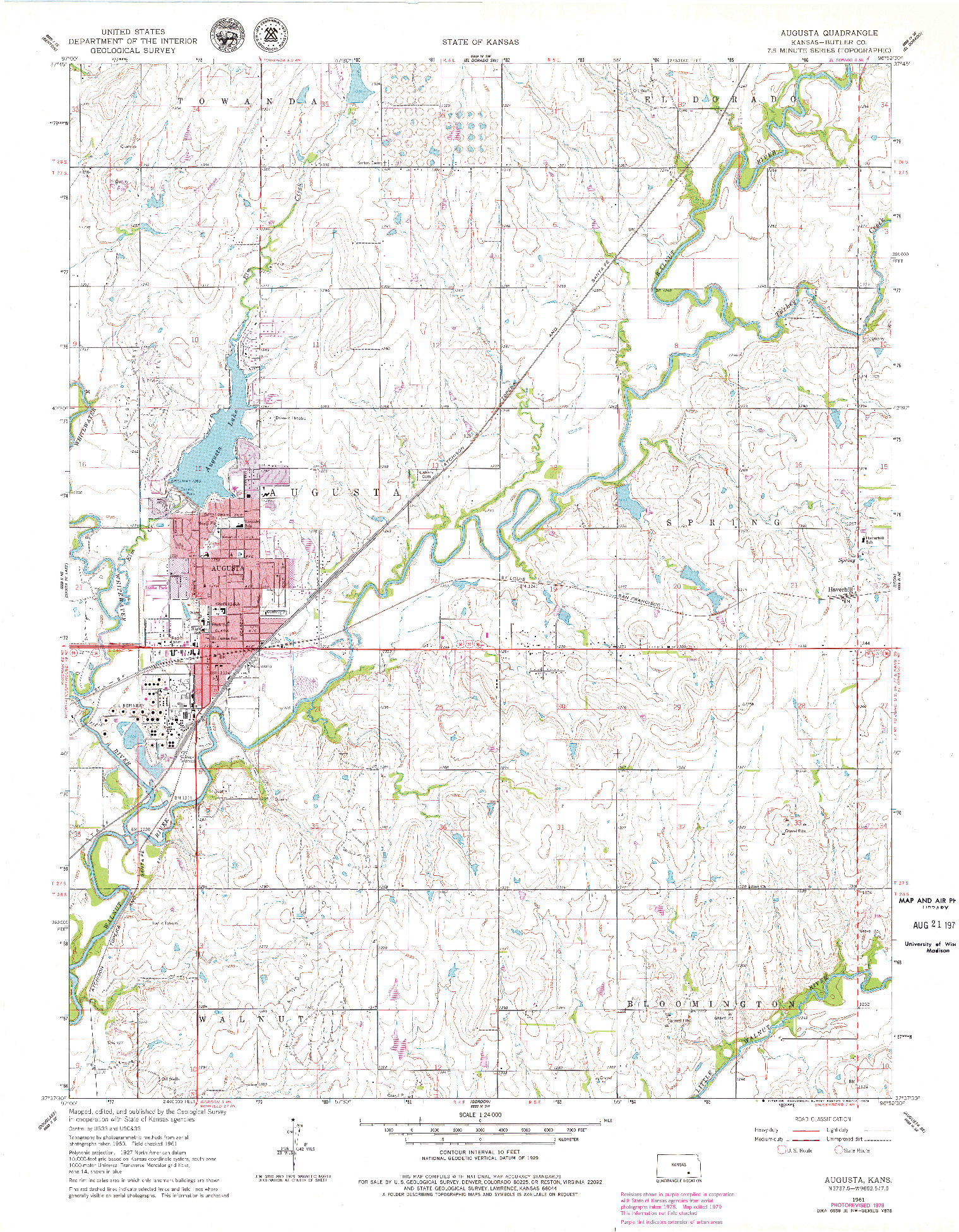 USGS 1:24000-SCALE QUADRANGLE FOR AUGUSTA, KS 1961