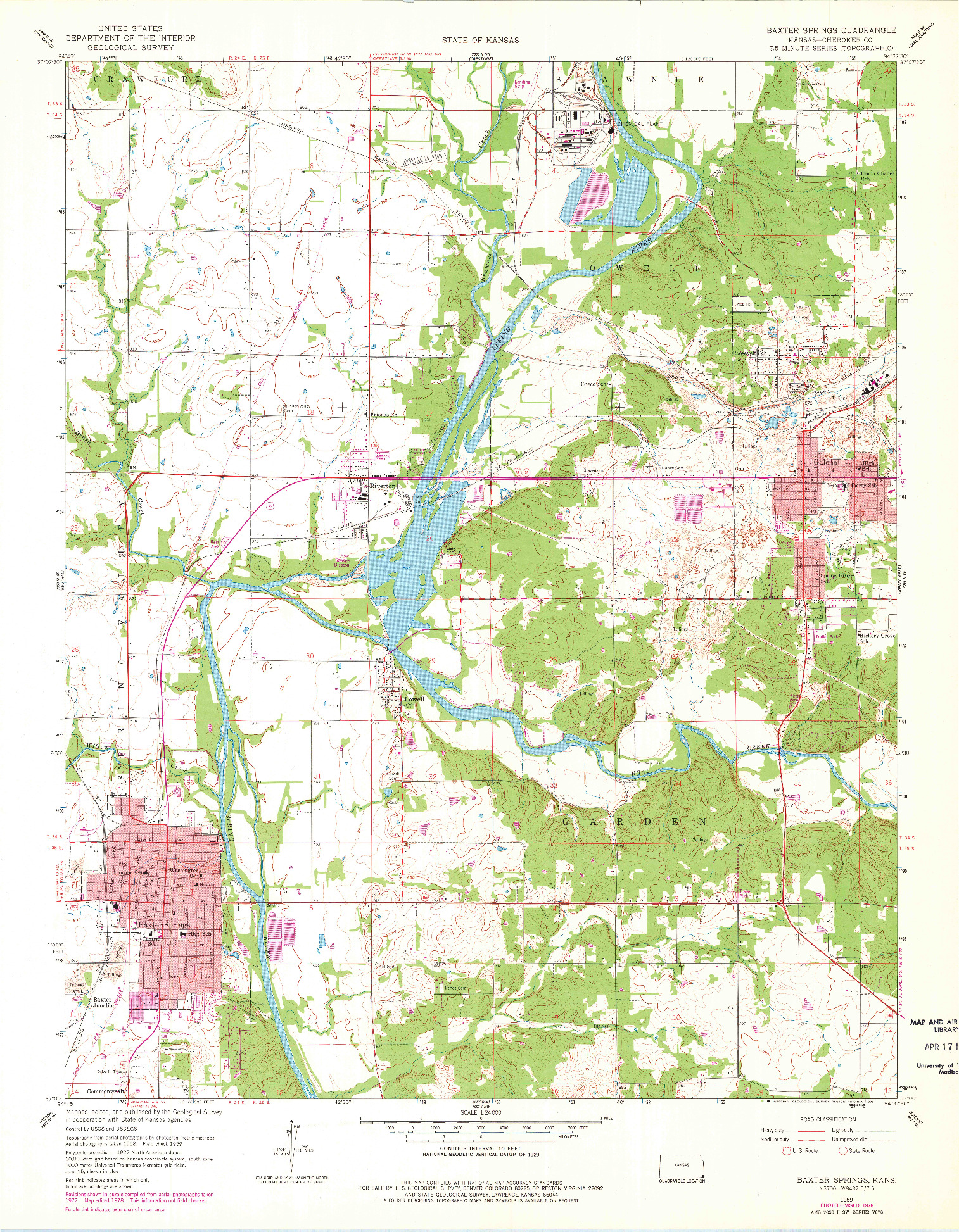 USGS 1:24000-SCALE QUADRANGLE FOR BAXTER SPRINGS, KS 1959