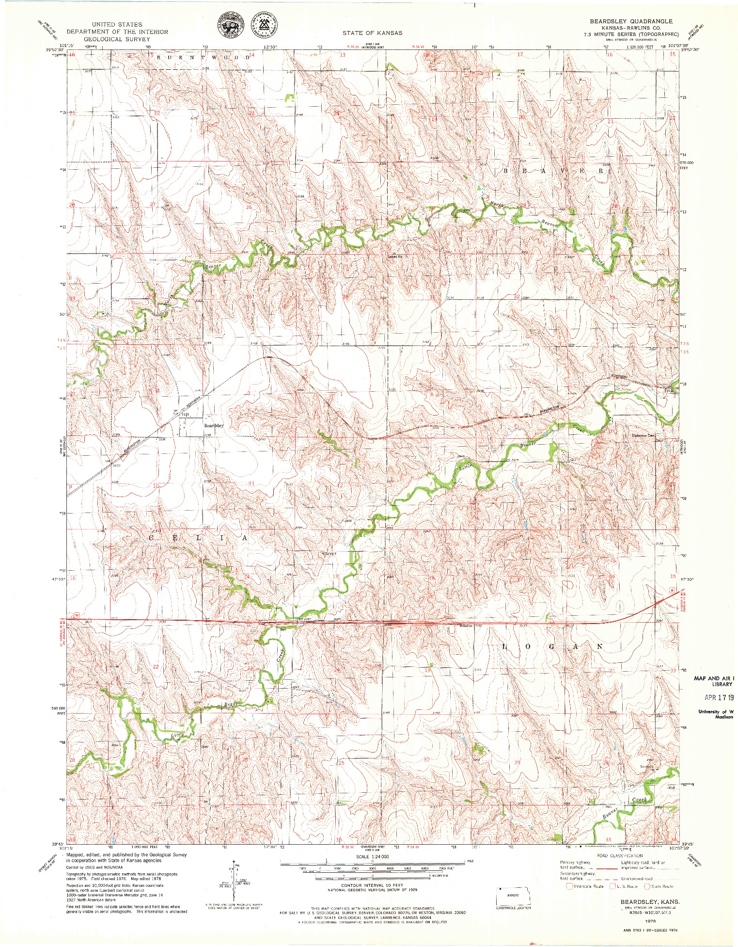 USGS 1:24000-SCALE QUADRANGLE FOR BEARDSLEY, KS 1978