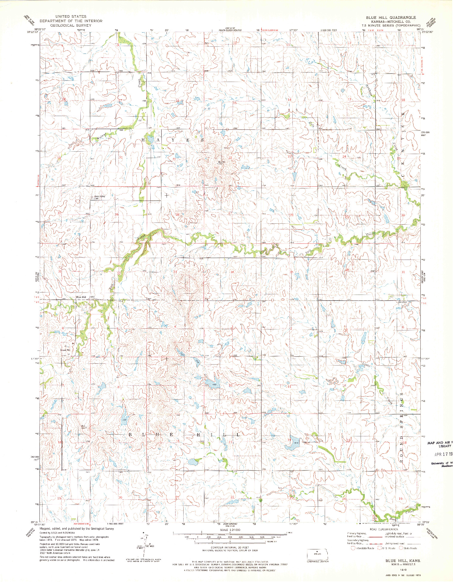 USGS 1:24000-SCALE QUADRANGLE FOR BLUE HILL, KS 1978