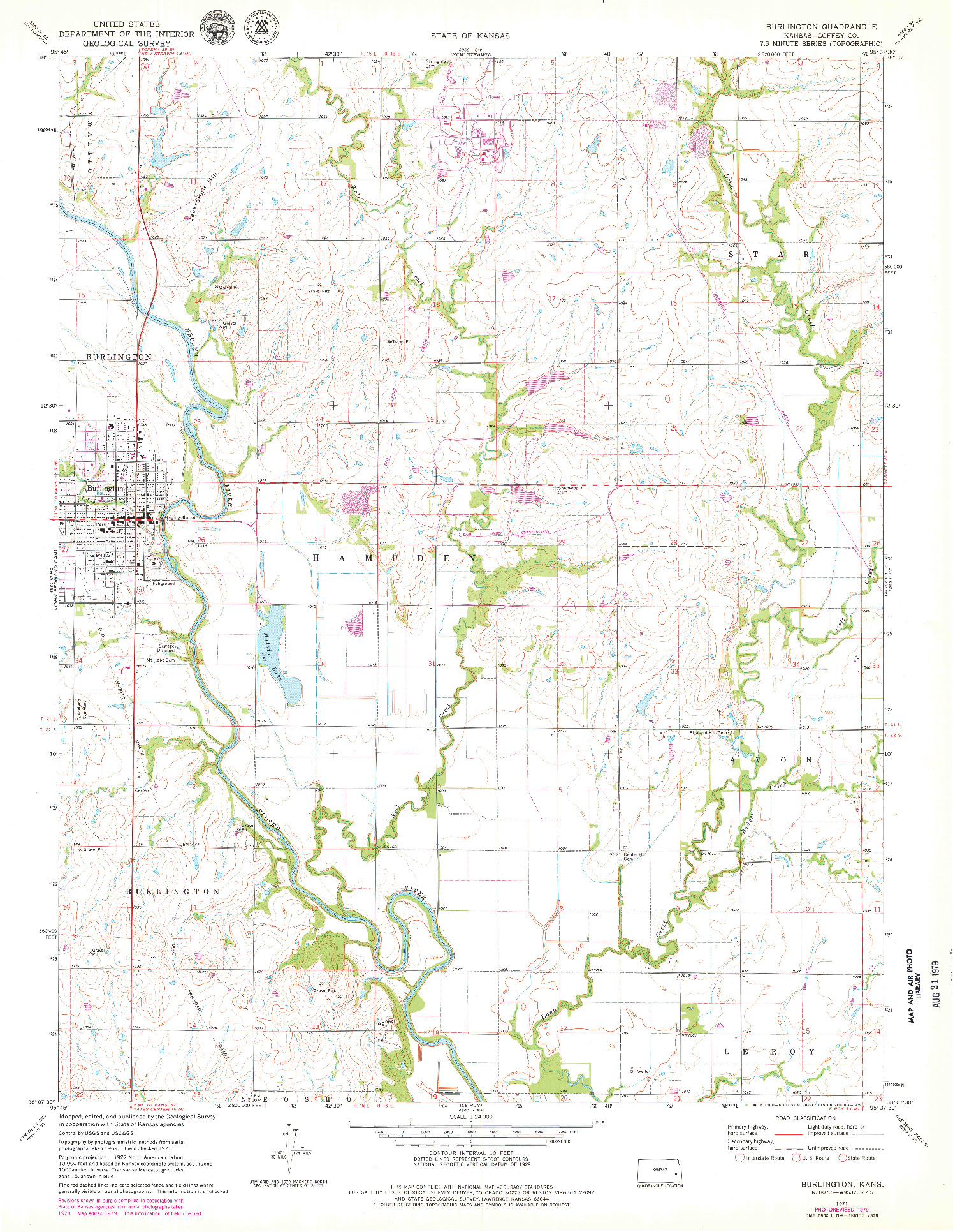 USGS 1:24000-SCALE QUADRANGLE FOR BURLINGTON, KS 1971
