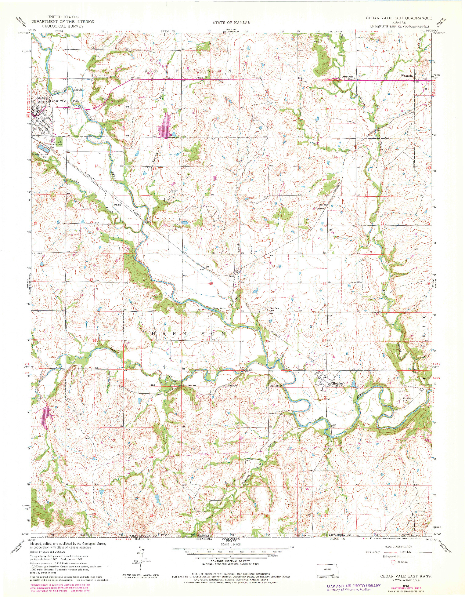 USGS 1:24000-SCALE QUADRANGLE FOR CEDAR VALE EAST, KS 1962