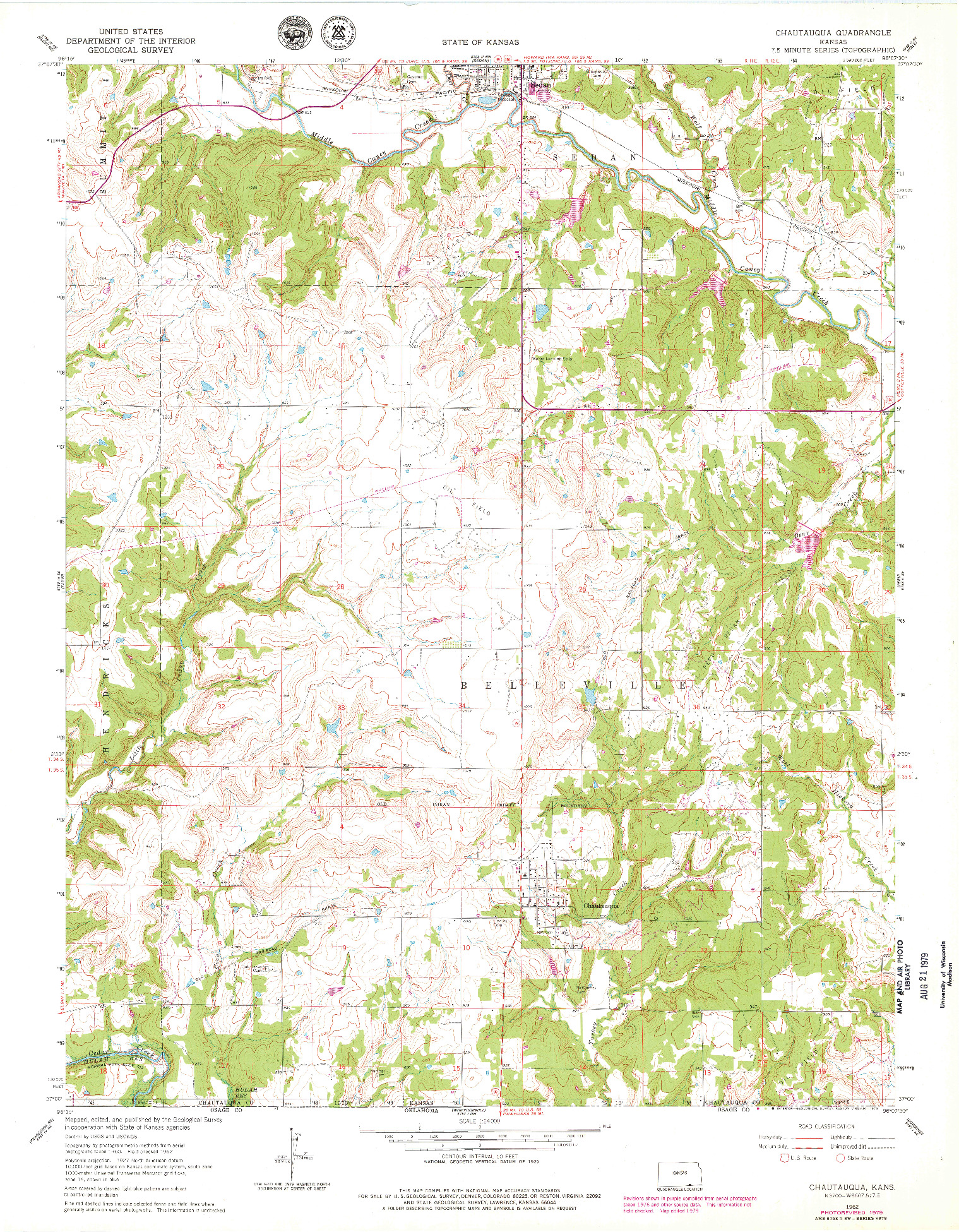 USGS 1:24000-SCALE QUADRANGLE FOR CHAUTAUQUA, KS 1962