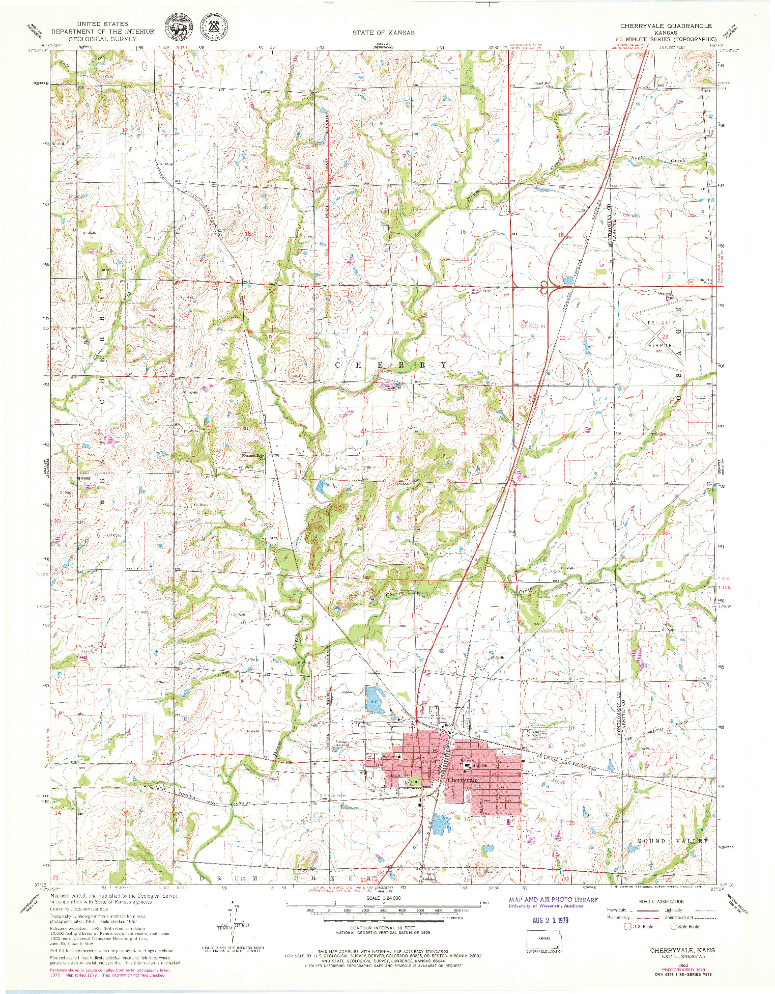 USGS 1:24000-SCALE QUADRANGLE FOR CHERRYVALE, KS 1962