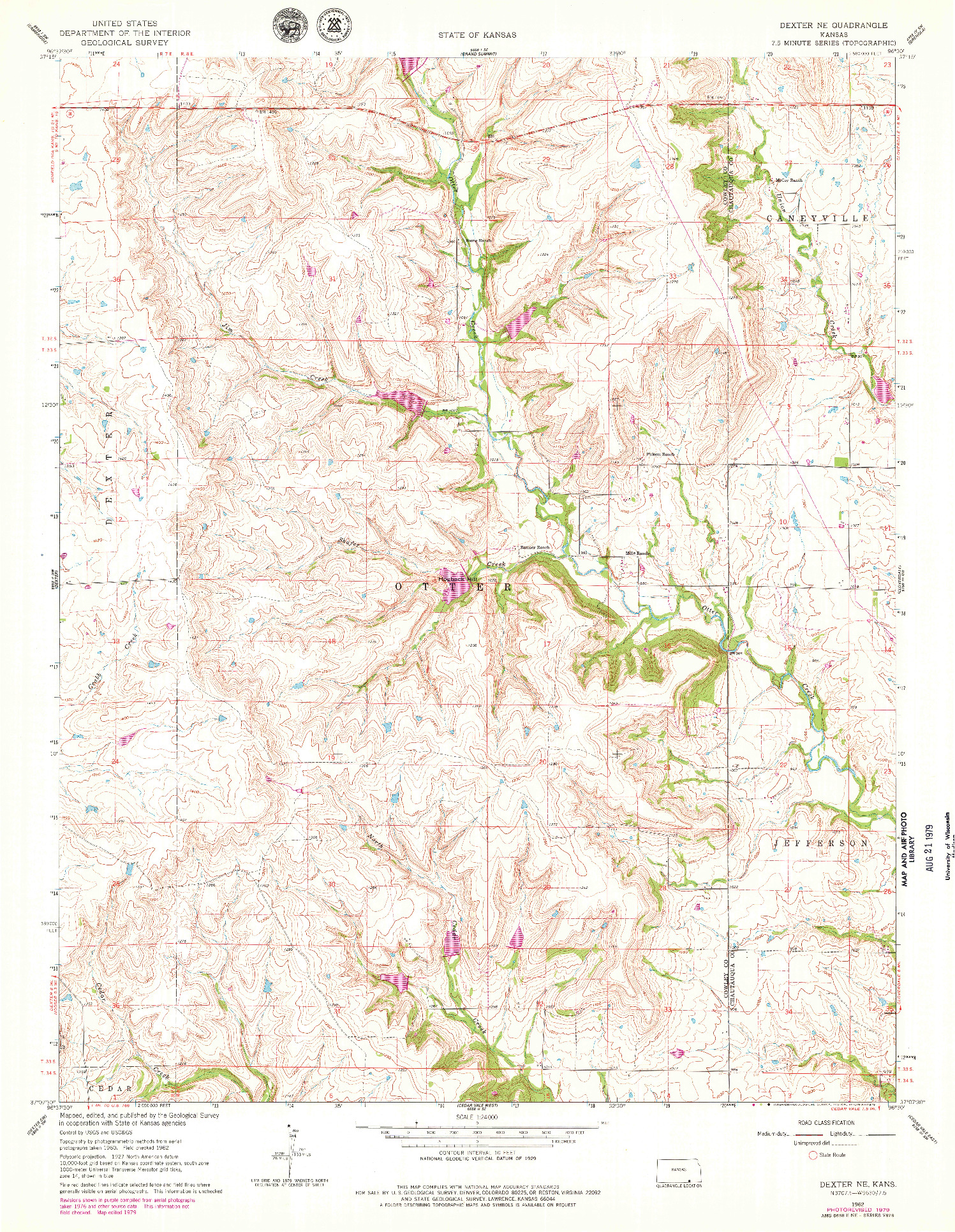 USGS 1:24000-SCALE QUADRANGLE FOR DEXTER NE, KS 1962