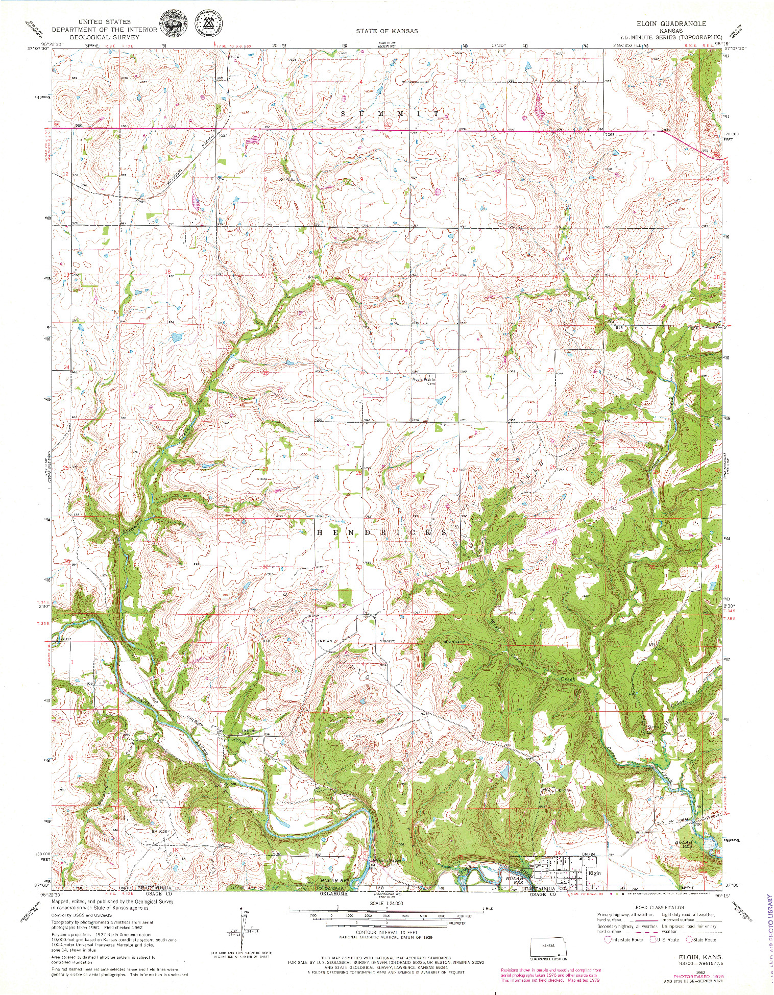 USGS 1:24000-SCALE QUADRANGLE FOR ELGIN, KS 1962