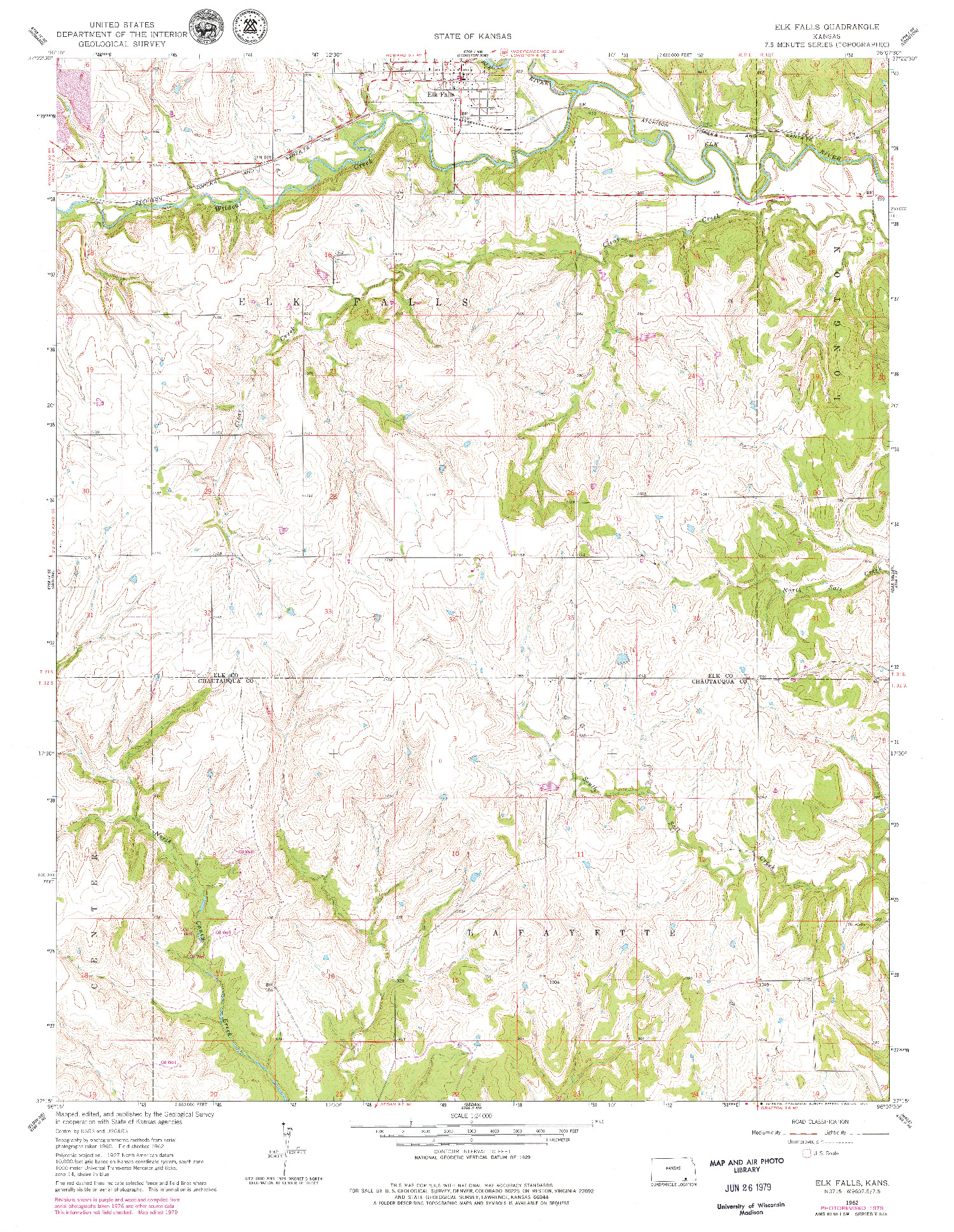 USGS 1:24000-SCALE QUADRANGLE FOR ELK FALLS, KS 1962