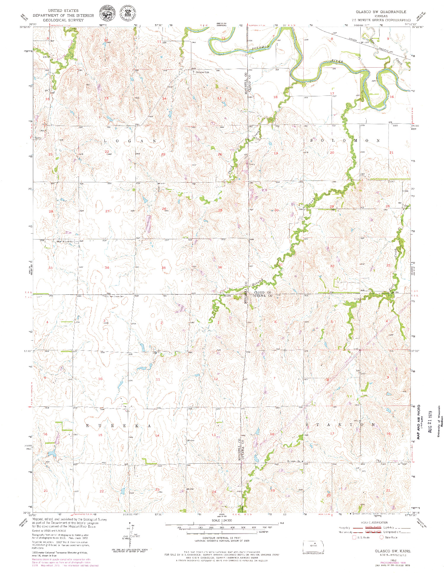 USGS 1:24000-SCALE QUADRANGLE FOR GLASCO SW, KS 1952