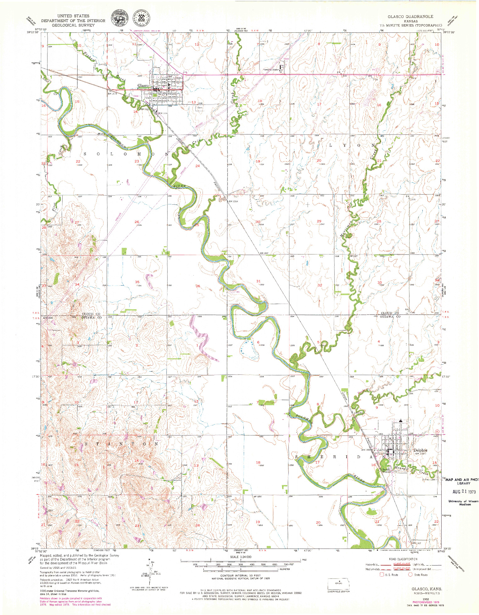 USGS 1:24000-SCALE QUADRANGLE FOR GLASCO, KS 1952