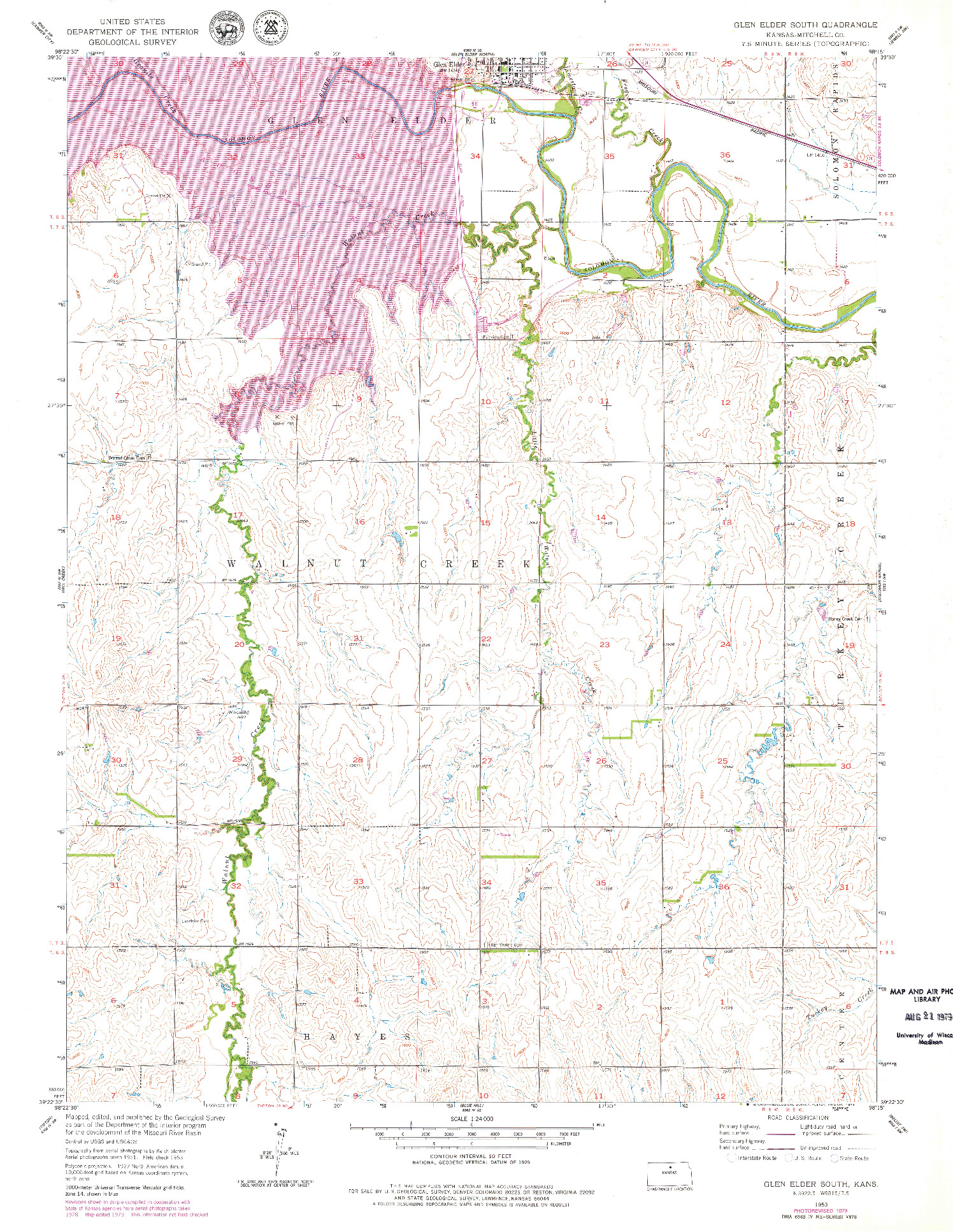 USGS 1:24000-SCALE QUADRANGLE FOR GLEN ELDER SOUTH, KS 1953