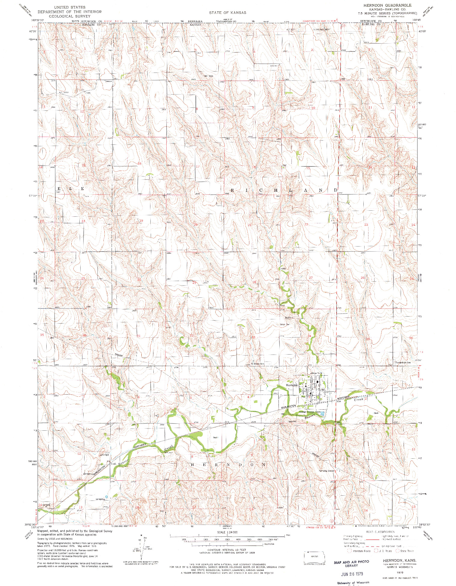 USGS 1:24000-SCALE QUADRANGLE FOR HERNDON, KS 1978