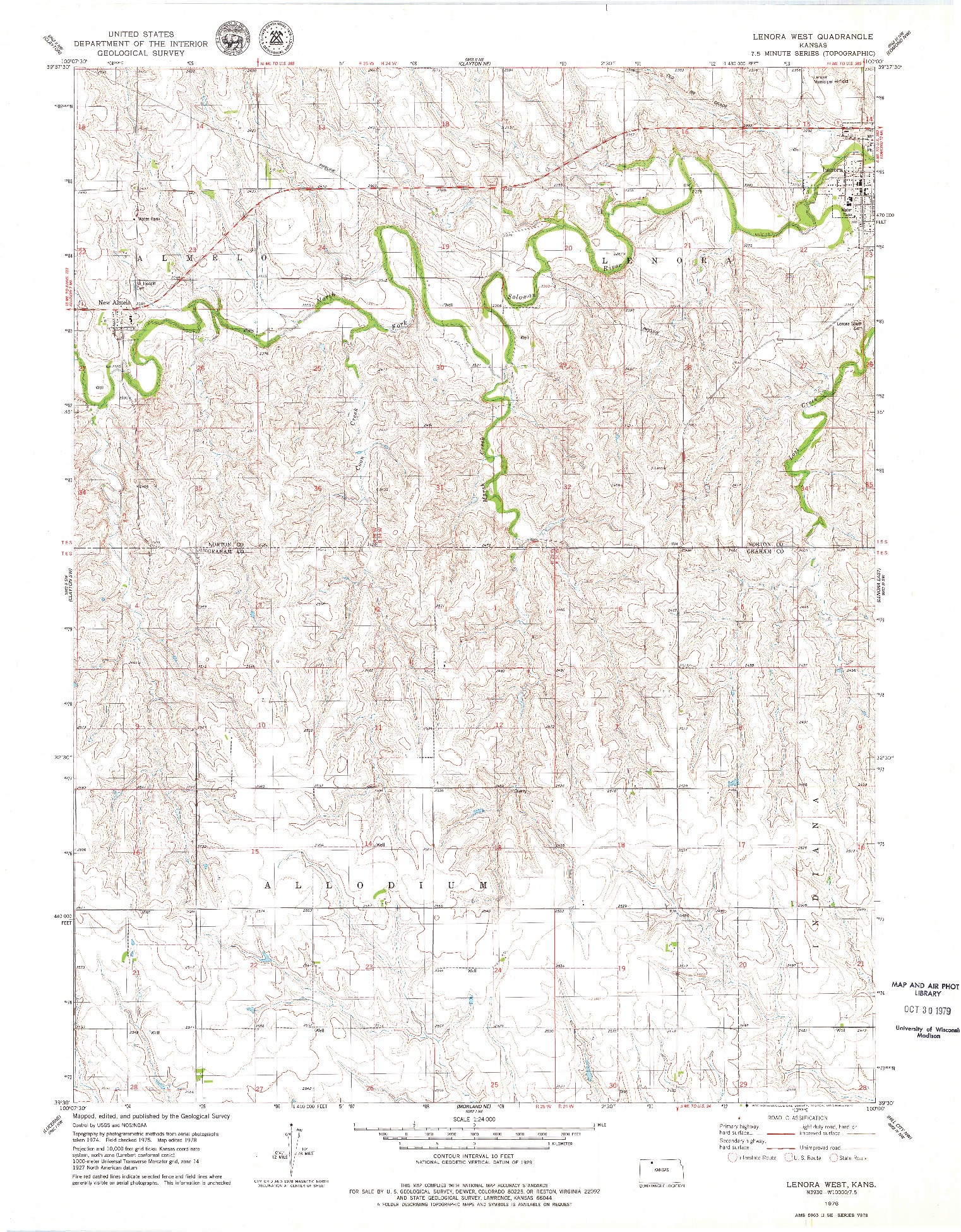USGS 1:24000-SCALE QUADRANGLE FOR LENORA WEST, KS 1978