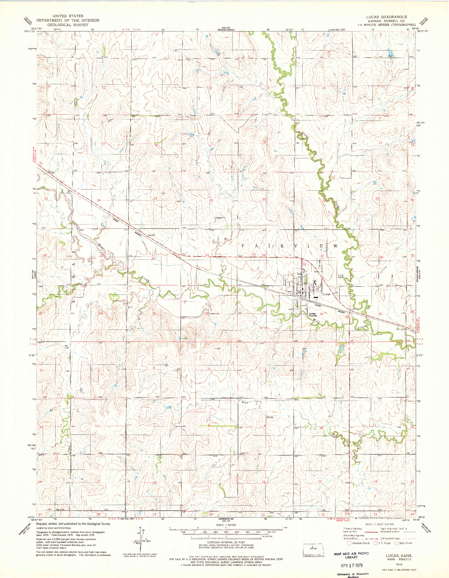 USGS 1:24000-SCALE QUADRANGLE FOR LUCAS, KS 1978