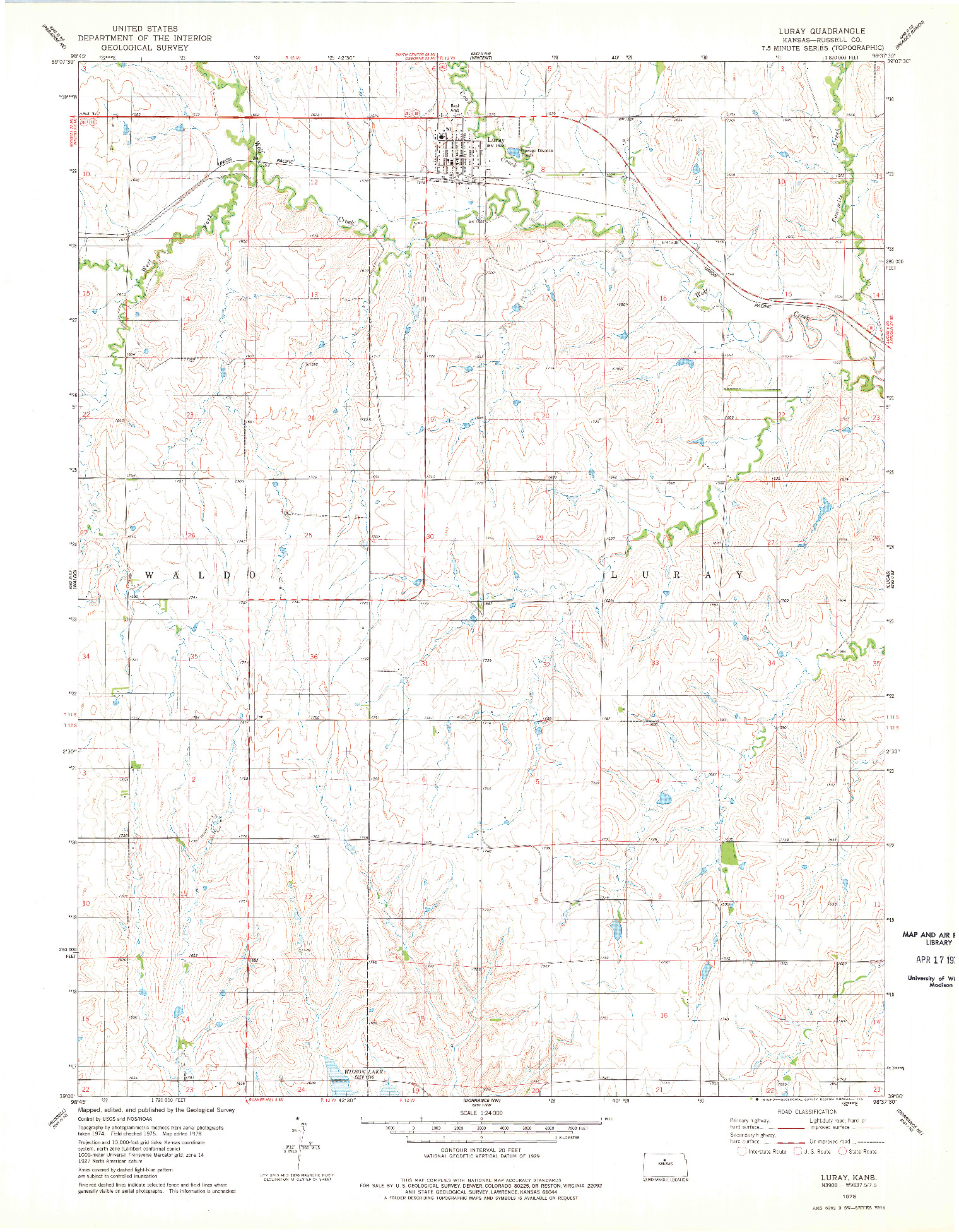 USGS 1:24000-SCALE QUADRANGLE FOR LURAY, KS 1978