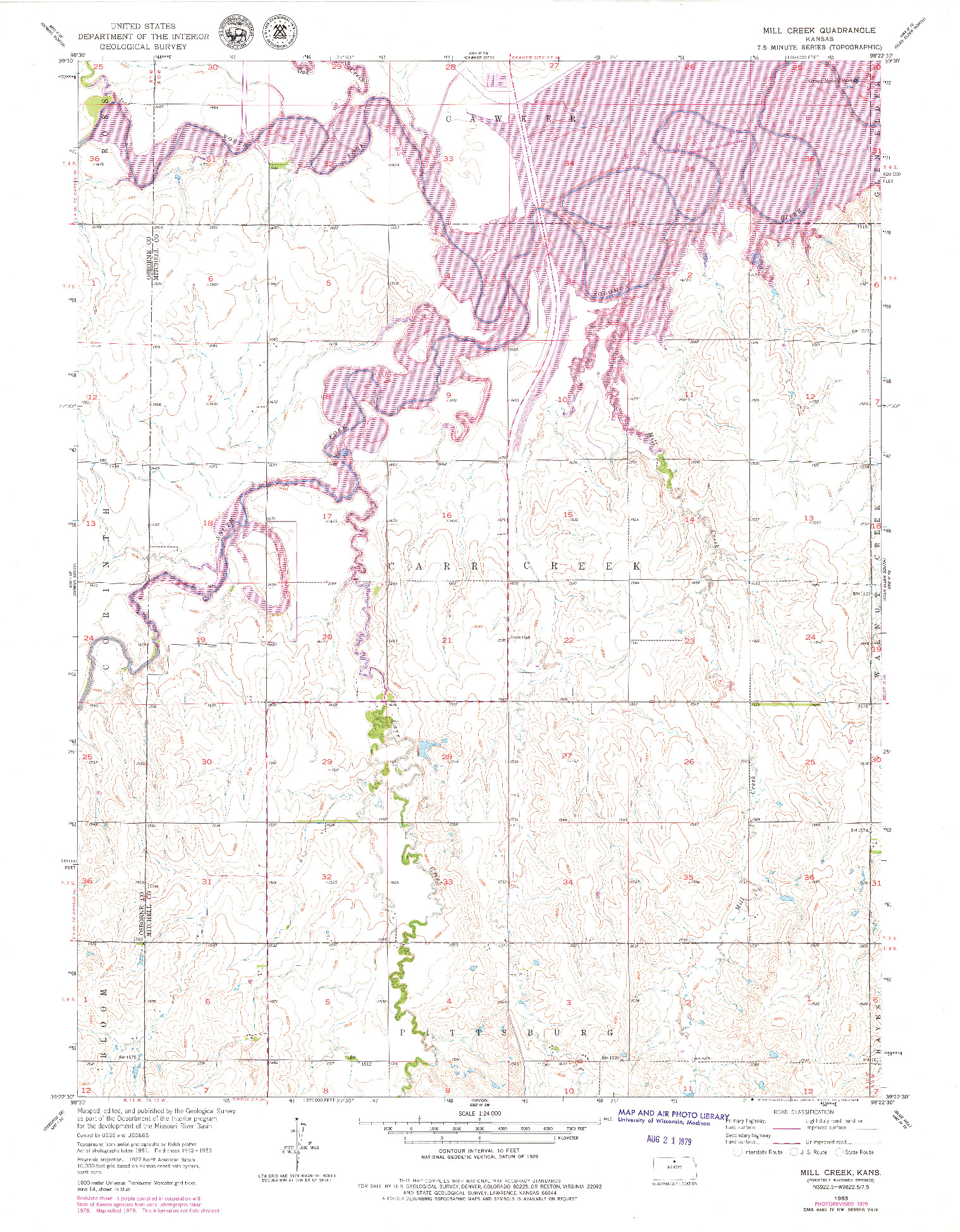 USGS 1:24000-SCALE QUADRANGLE FOR MILL CREEK, KS 1953