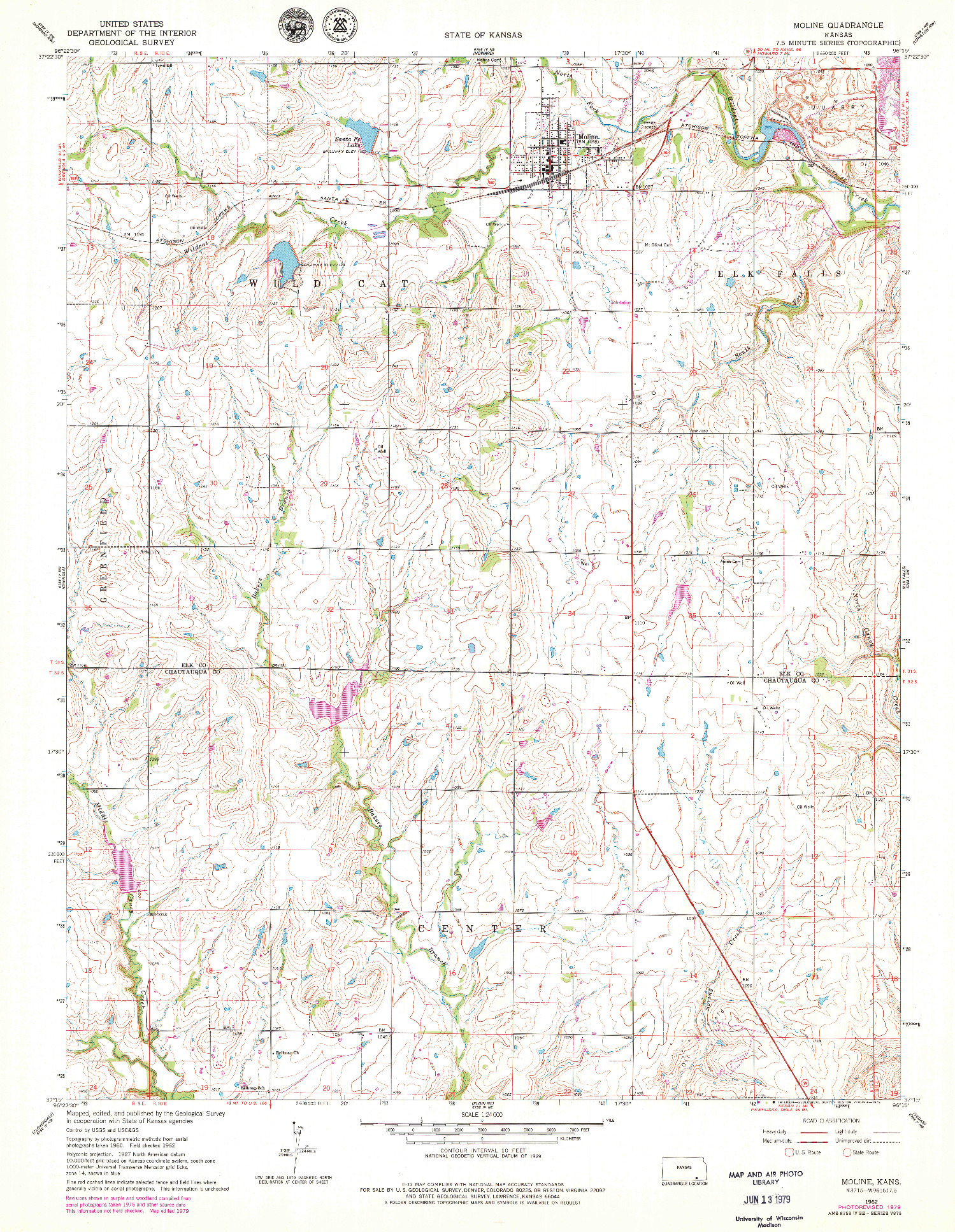 USGS 1:24000-SCALE QUADRANGLE FOR MOLINE, KS 1962