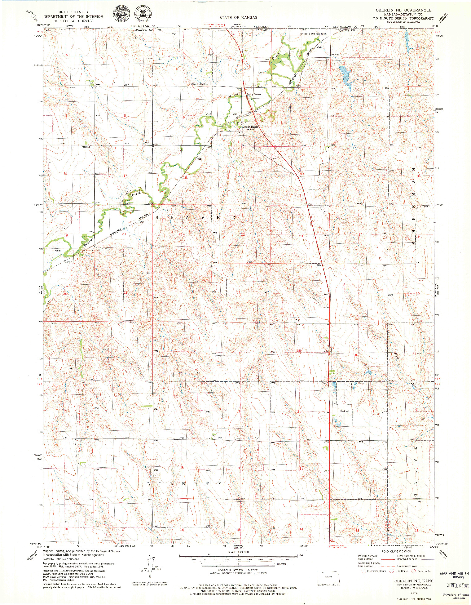 USGS 1:24000-SCALE QUADRANGLE FOR OBERLIN NE, KS 1978