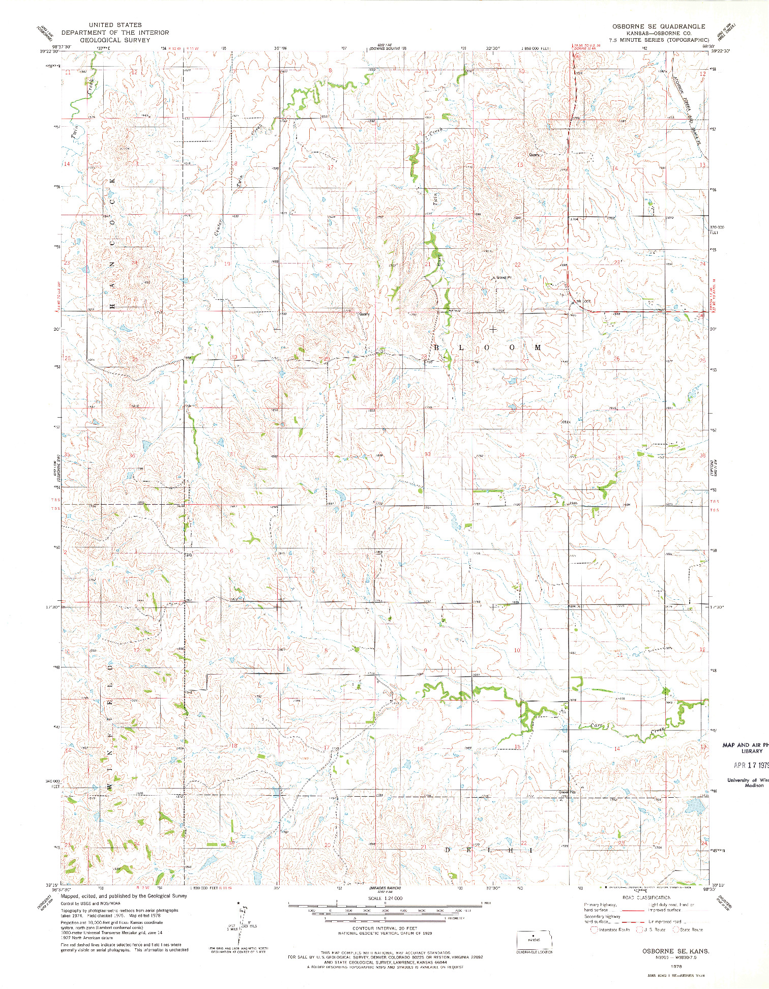 USGS 1:24000-SCALE QUADRANGLE FOR OSBORNE SE, KS 1978