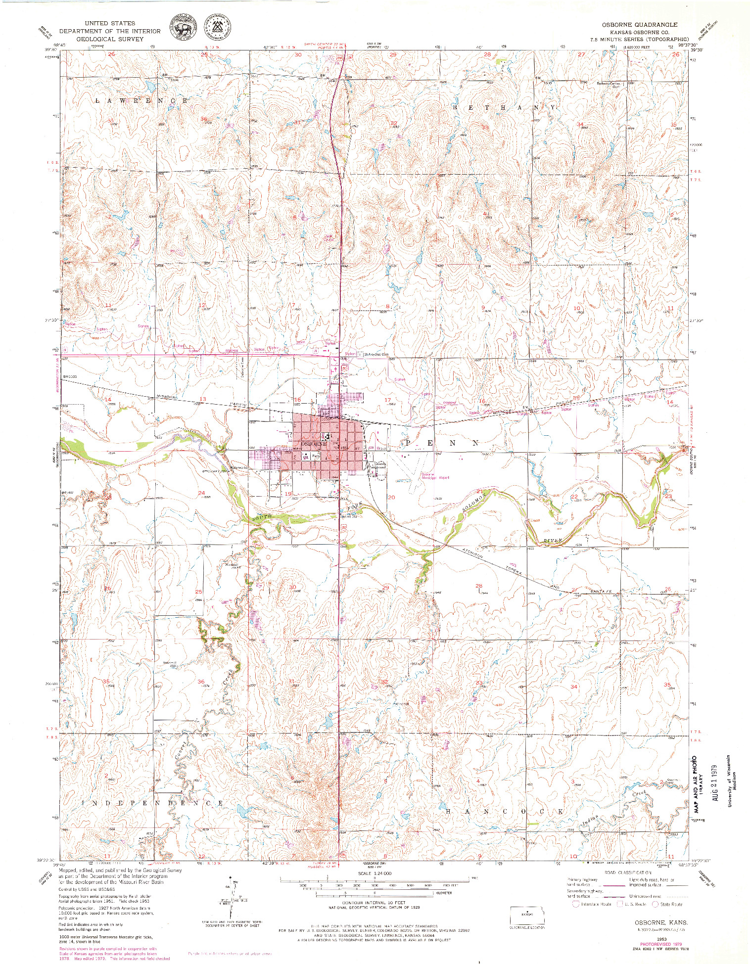 USGS 1:24000-SCALE QUADRANGLE FOR OSBORNE, KS 1953