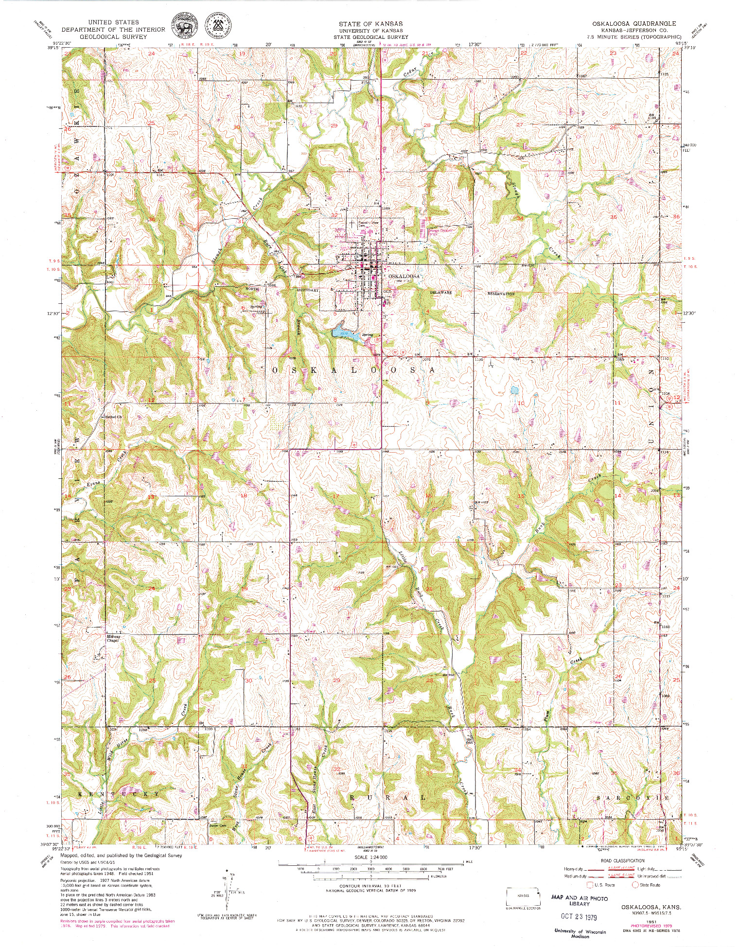 USGS 1:24000-SCALE QUADRANGLE FOR OSKALOOSA, KS 1951